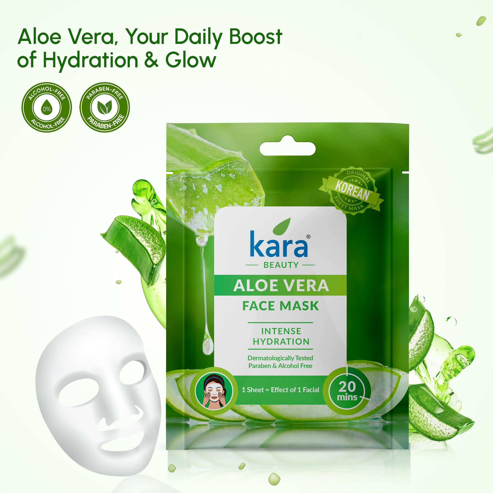 Kara Face Mask Sheet Aloe Vera Intense Hydration 1 N – Wizvalue