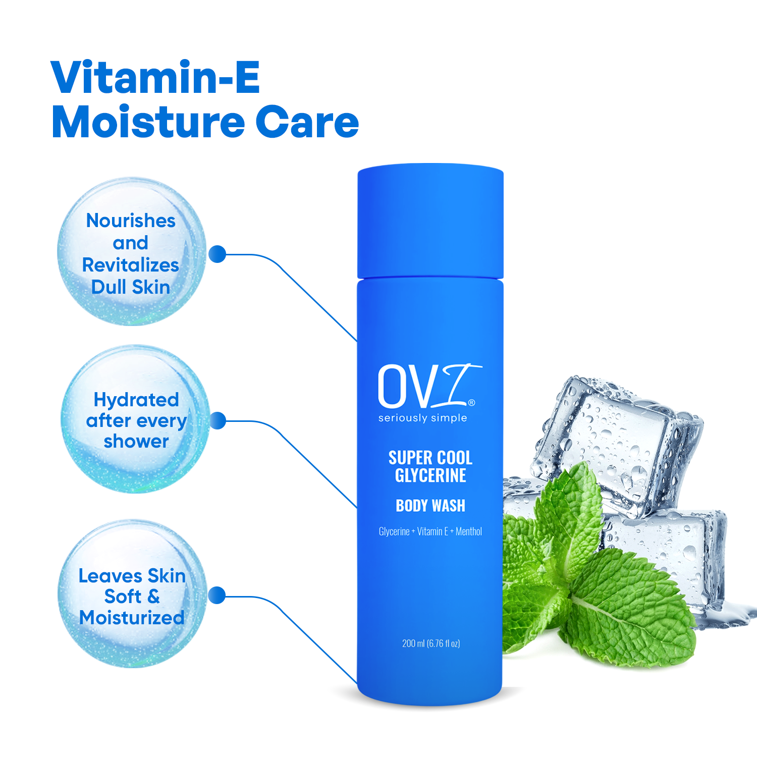 Super Cool Glycerine Body Wash 200 ml| Glycerine, Vitamin E & Menthol | Deep Hydration & Cooling Freshness