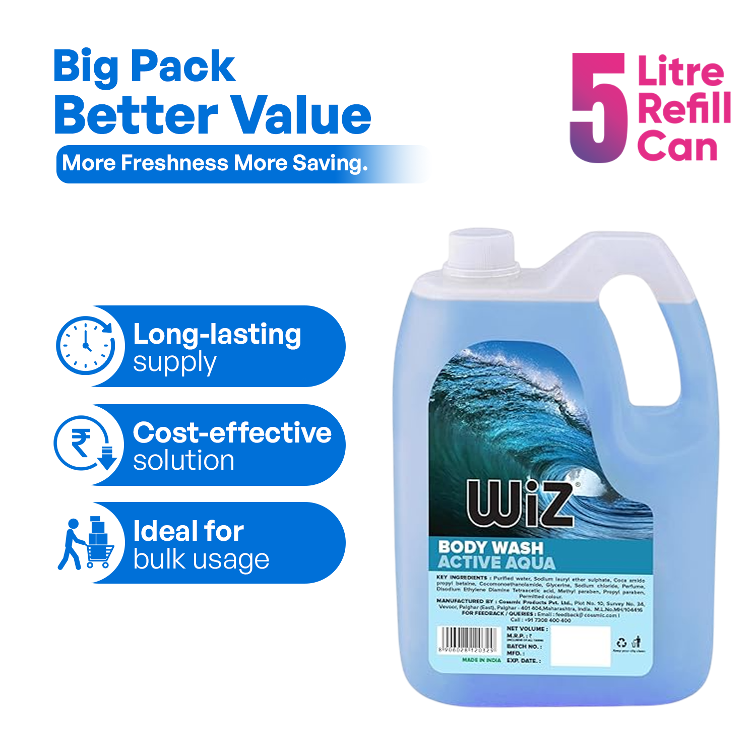 Body Wash Active Aqua - 5L Refill Can