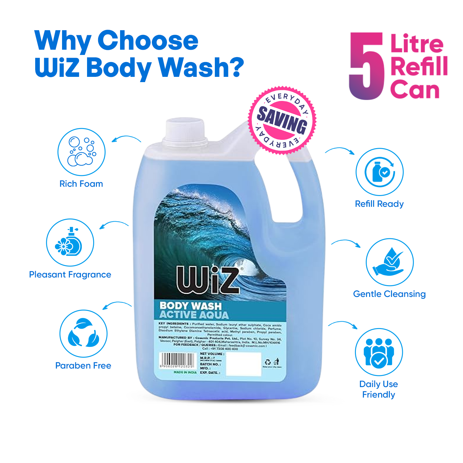 Body Wash Active Aqua - 5L Refill Can