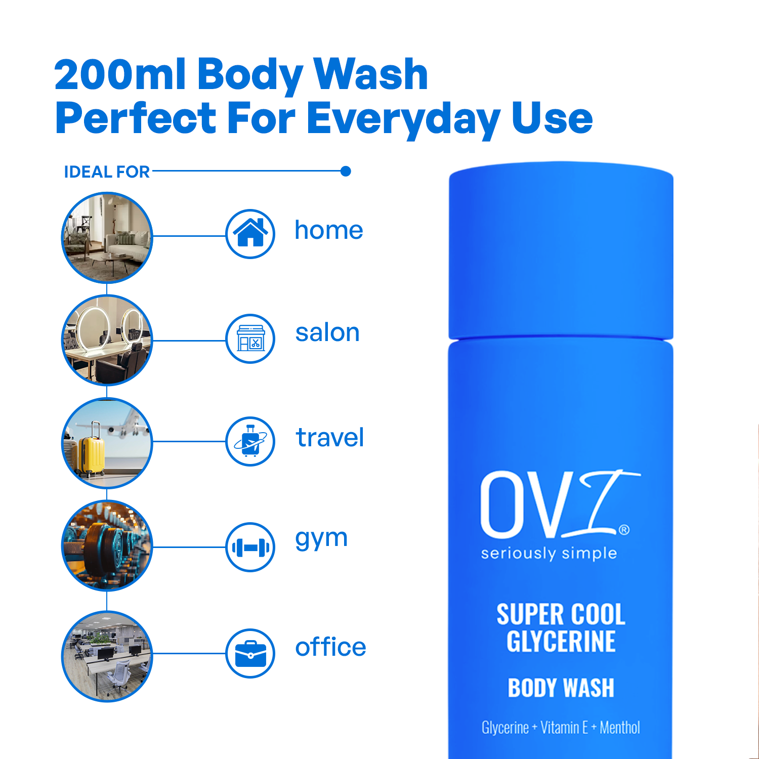 Super Cool Glycerine Body Wash 1 Litre| Glycerine, Vitamin E & Menthol | Deep Hydration & Cooling Freshness