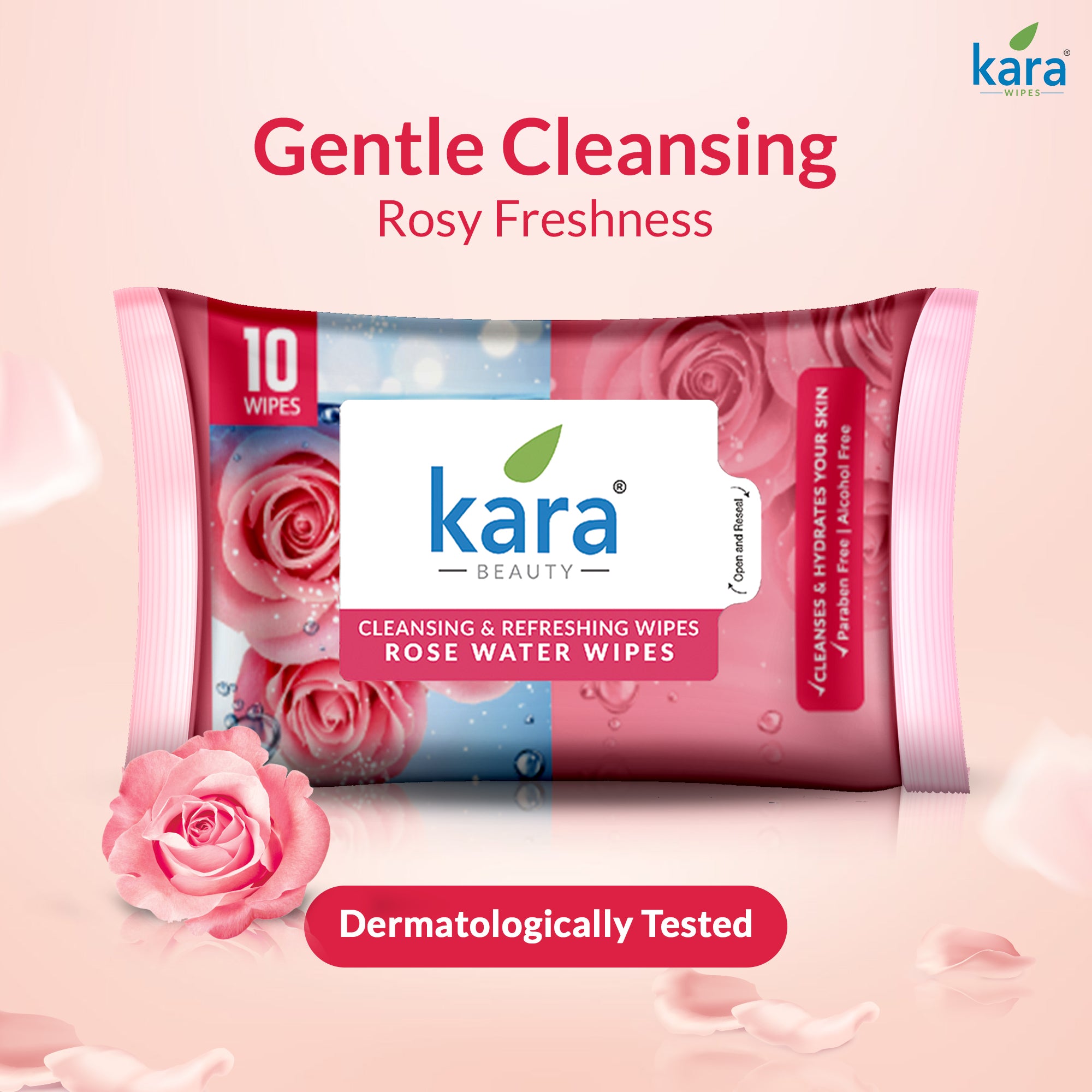 Rose Water Facial Wet Wipes 10 Pulls (Pack of 12)