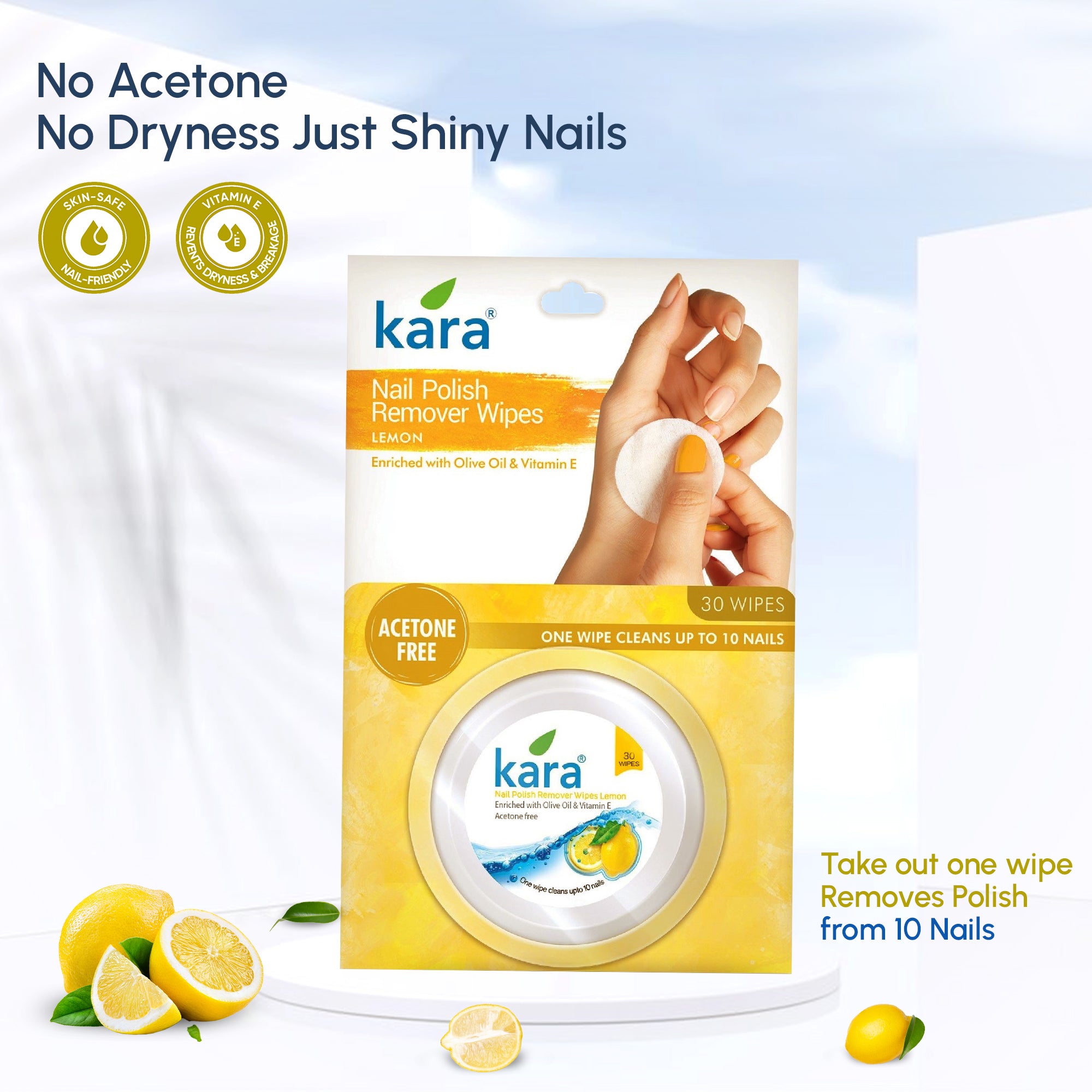 Nail Polish Remover Lemon Acetone Free Wipes 30 Pulls