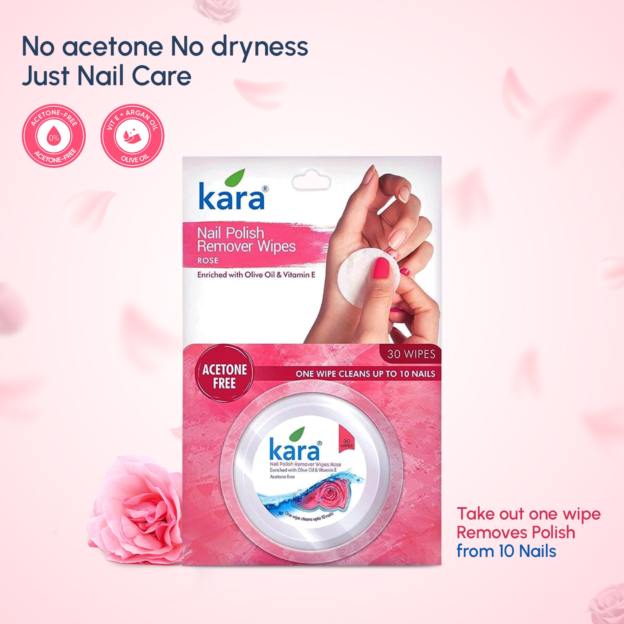 Nail Polish Remover Rose Acetone Free Wipes 30 Pulls