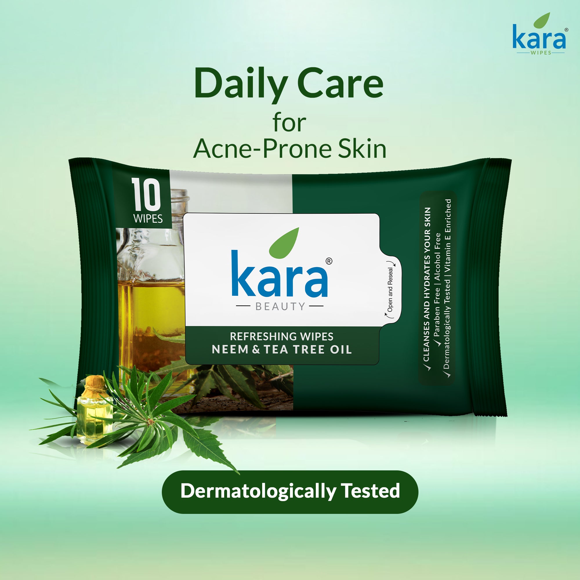 Neem & Tea Tree Oil Facial Wet Wipes 10 Pulls (Pack of 12)