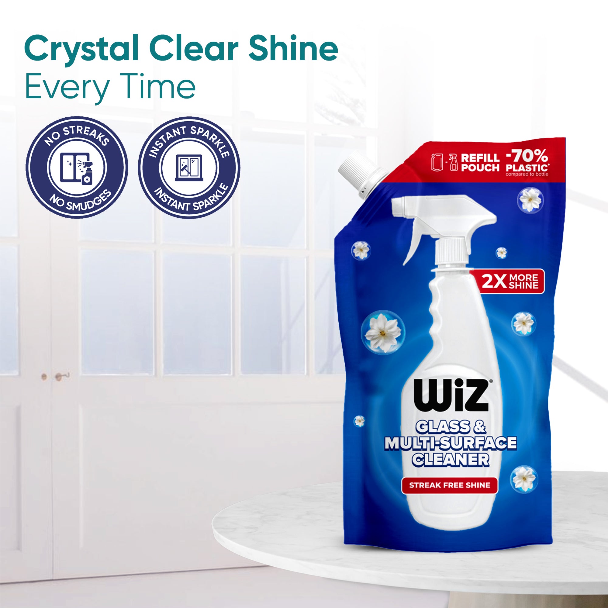 Glass & Multi Surface Cleaner Liquid 1L Refill Pouch (Pack of 2)