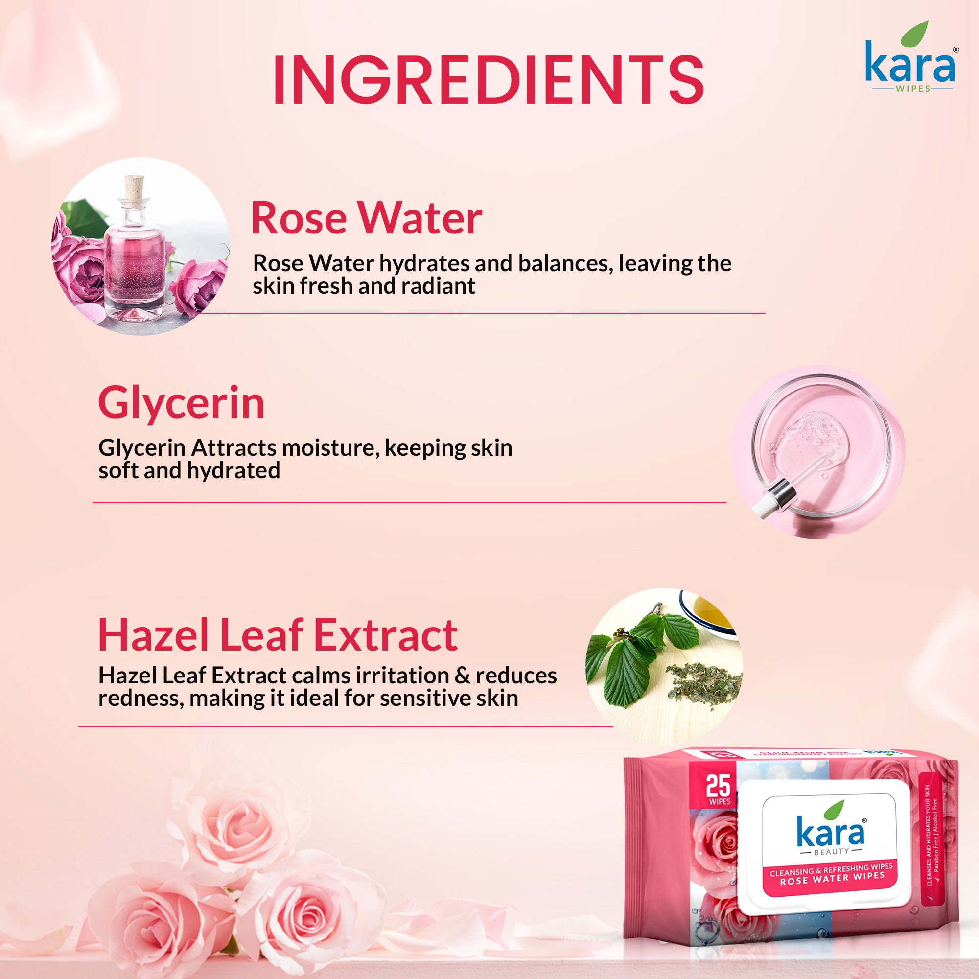 Rose Water Facial Wet Wipes 25 Pulls (Pack of 6)