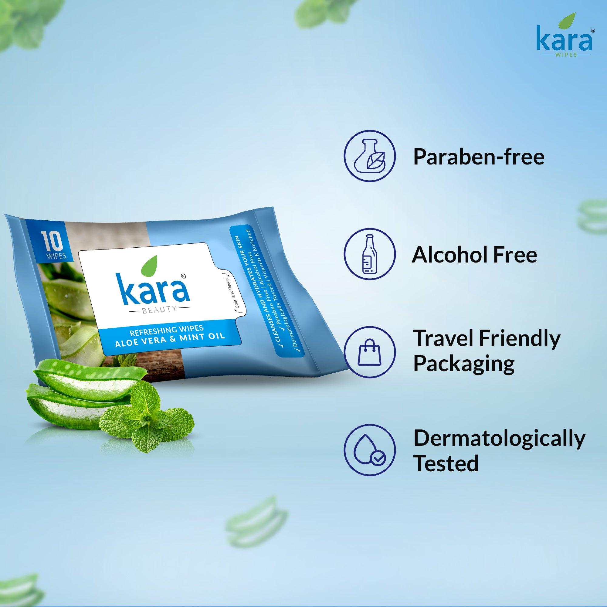 Aloe Vera & Mint Oil Facial Wet Wipes 10 Pulls (Pack of 12)