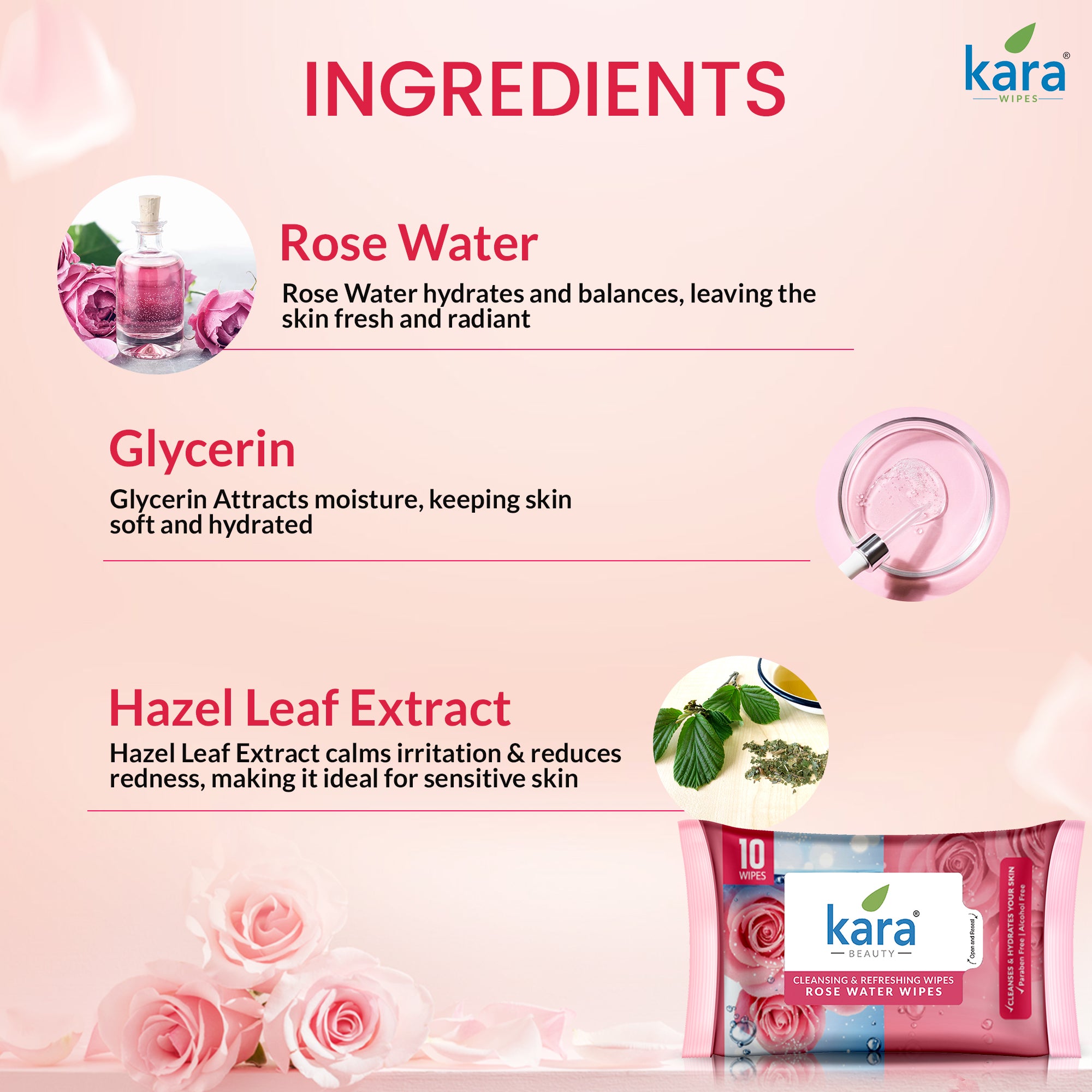 Rose Water Facial Wet Wipes 10 Pulls (Pack of 12)