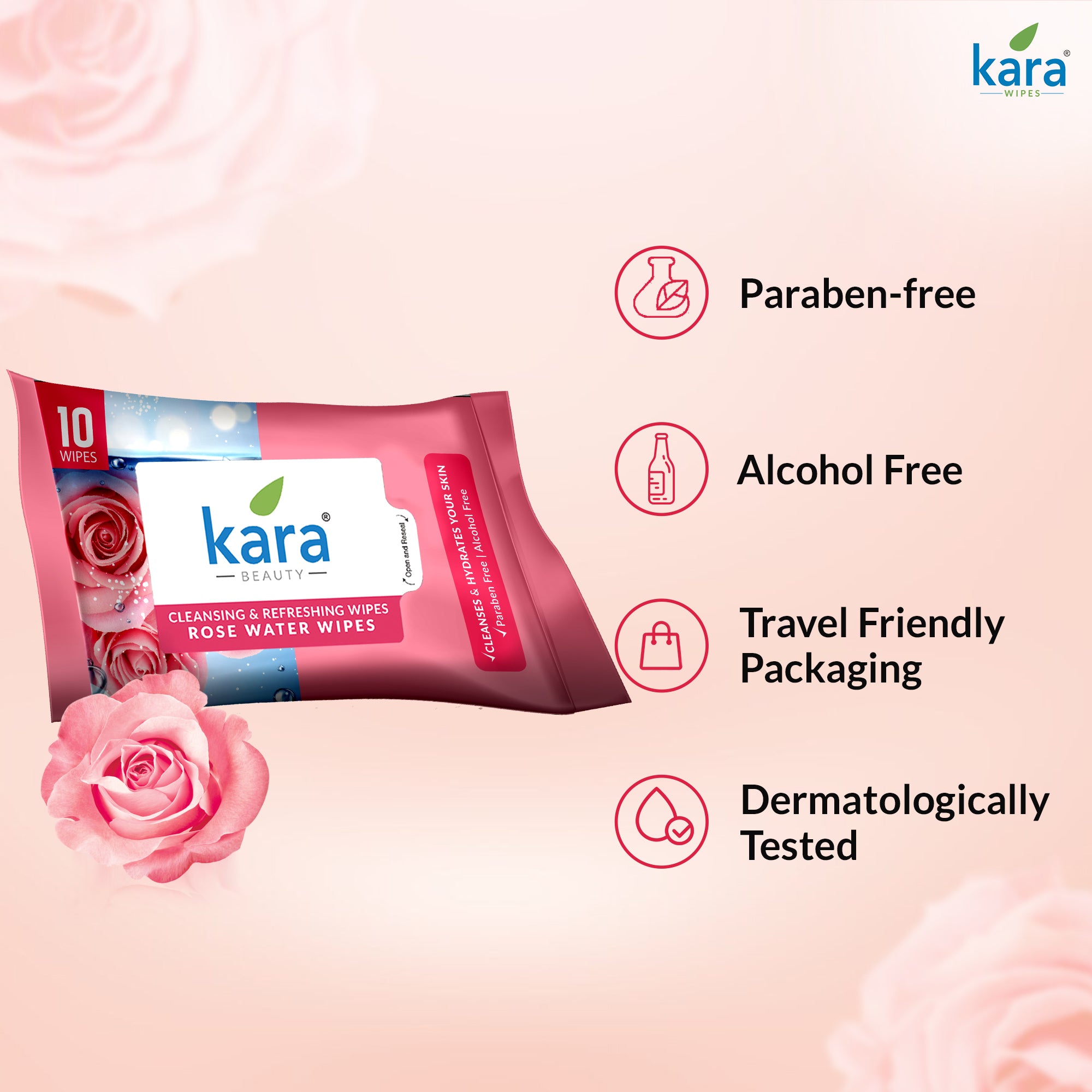 Rose Water Facial Wet Wipes 10 Pulls (Pack of 12)