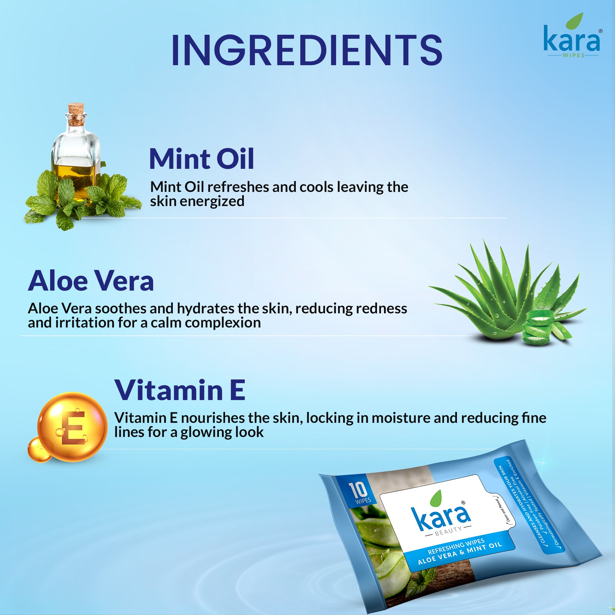 Aloe Vera & Mint Oil Facial Wet Wipes 10 Pulls (Pack of 12)
