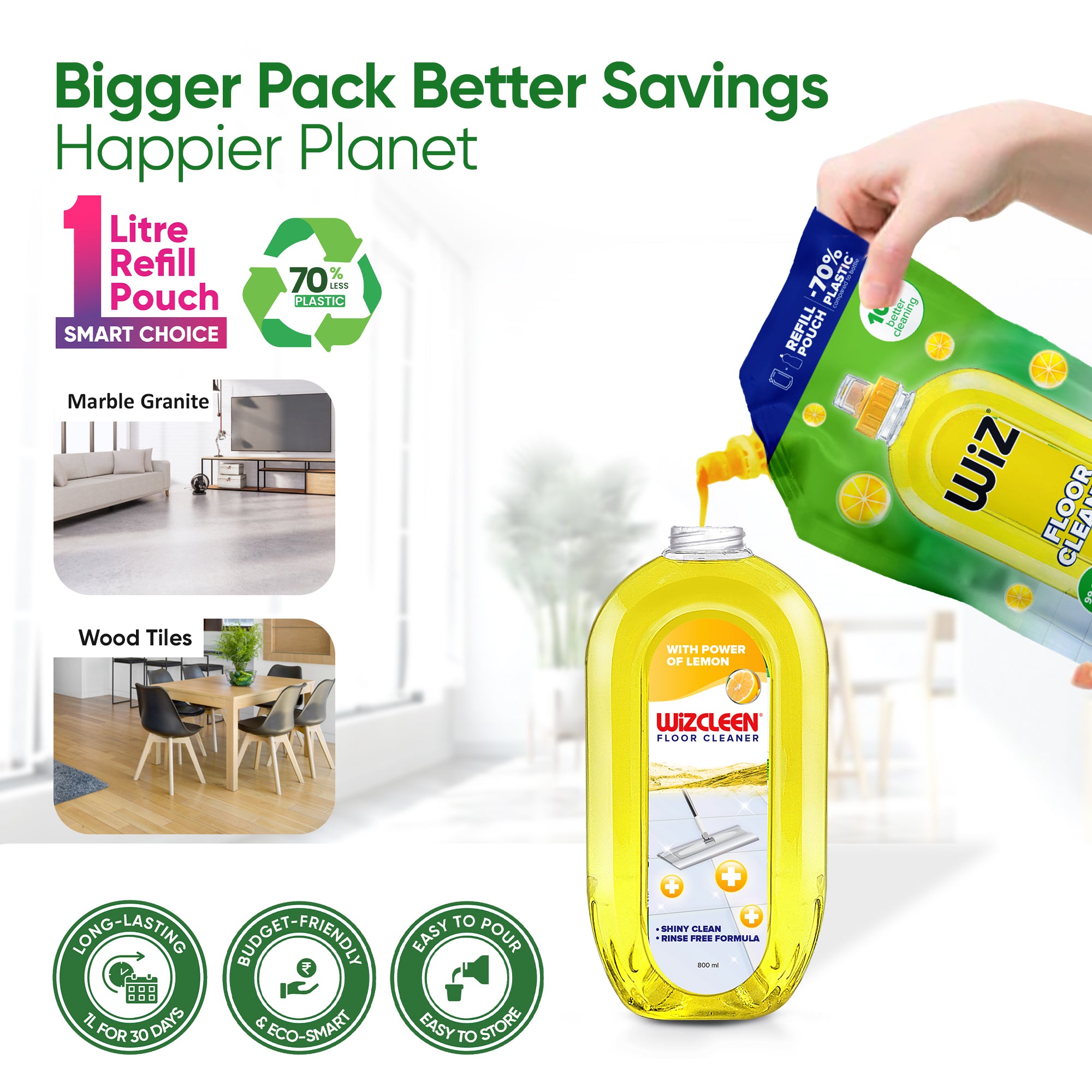 Floor Cleaner Lemon 1l Refill Pouch (Pack of 2)