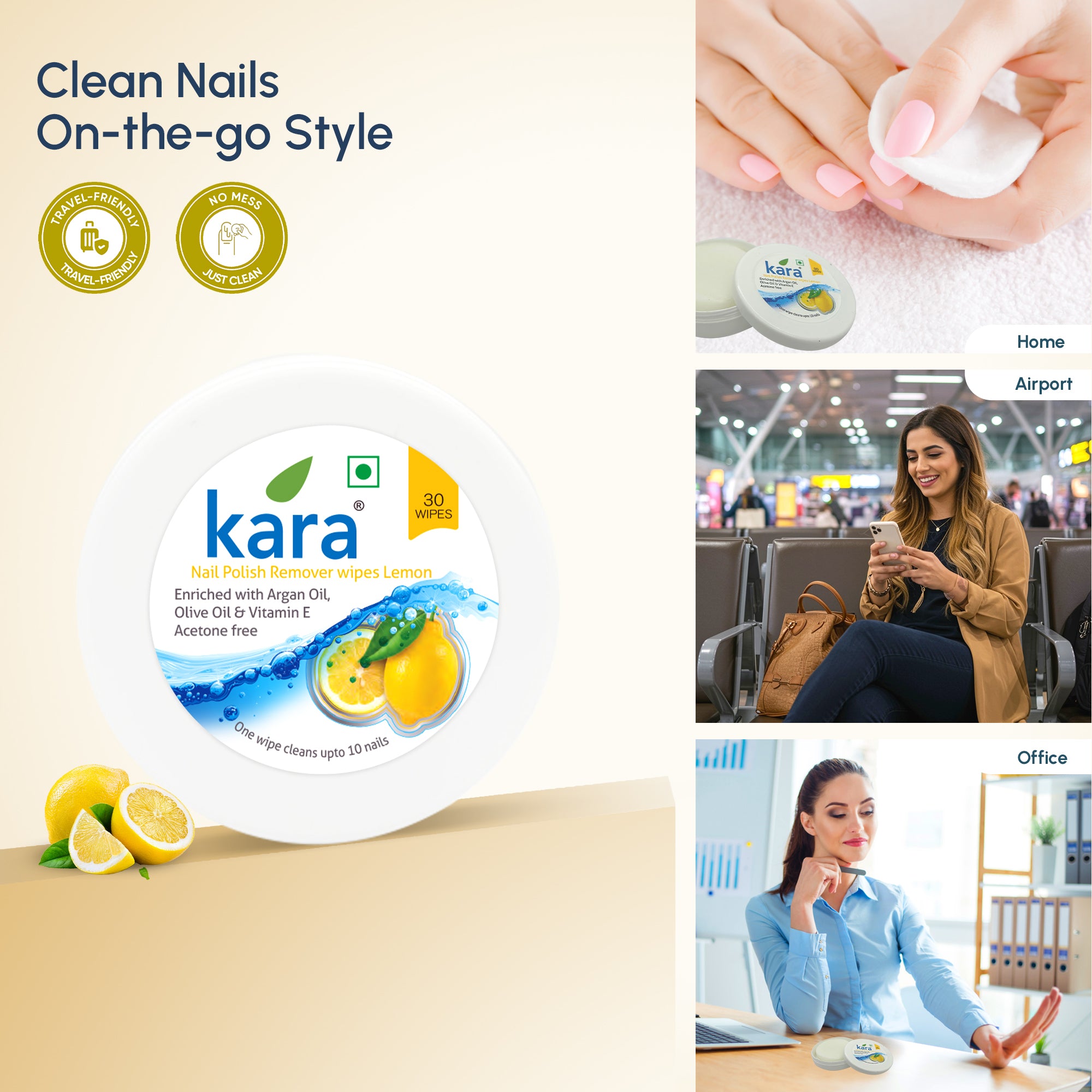 Nail Polish Remover Lemon Acetone Free Wipes 30 Pulls