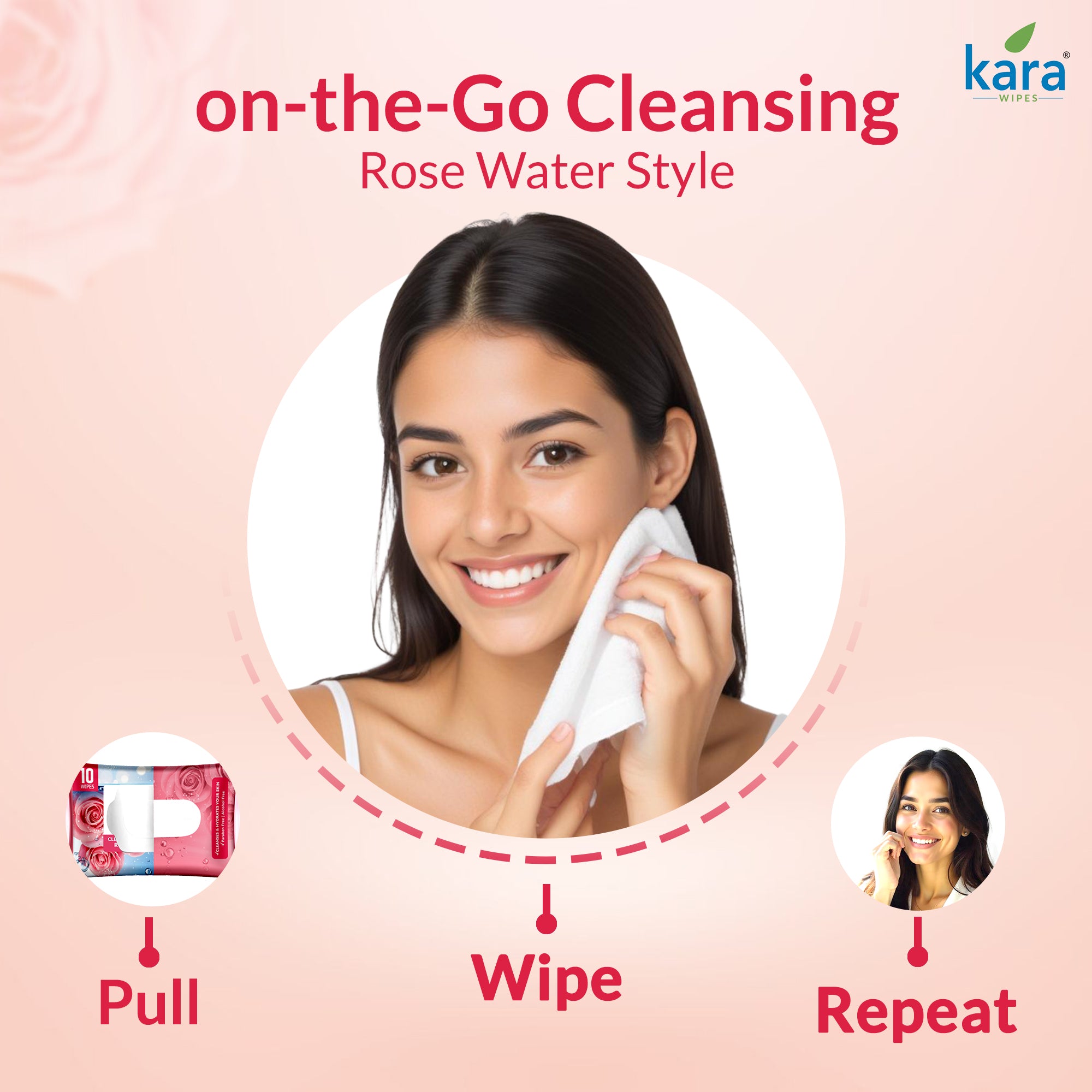 Rose Water Facial Wet Wipes 10 Pulls (Pack of 12)