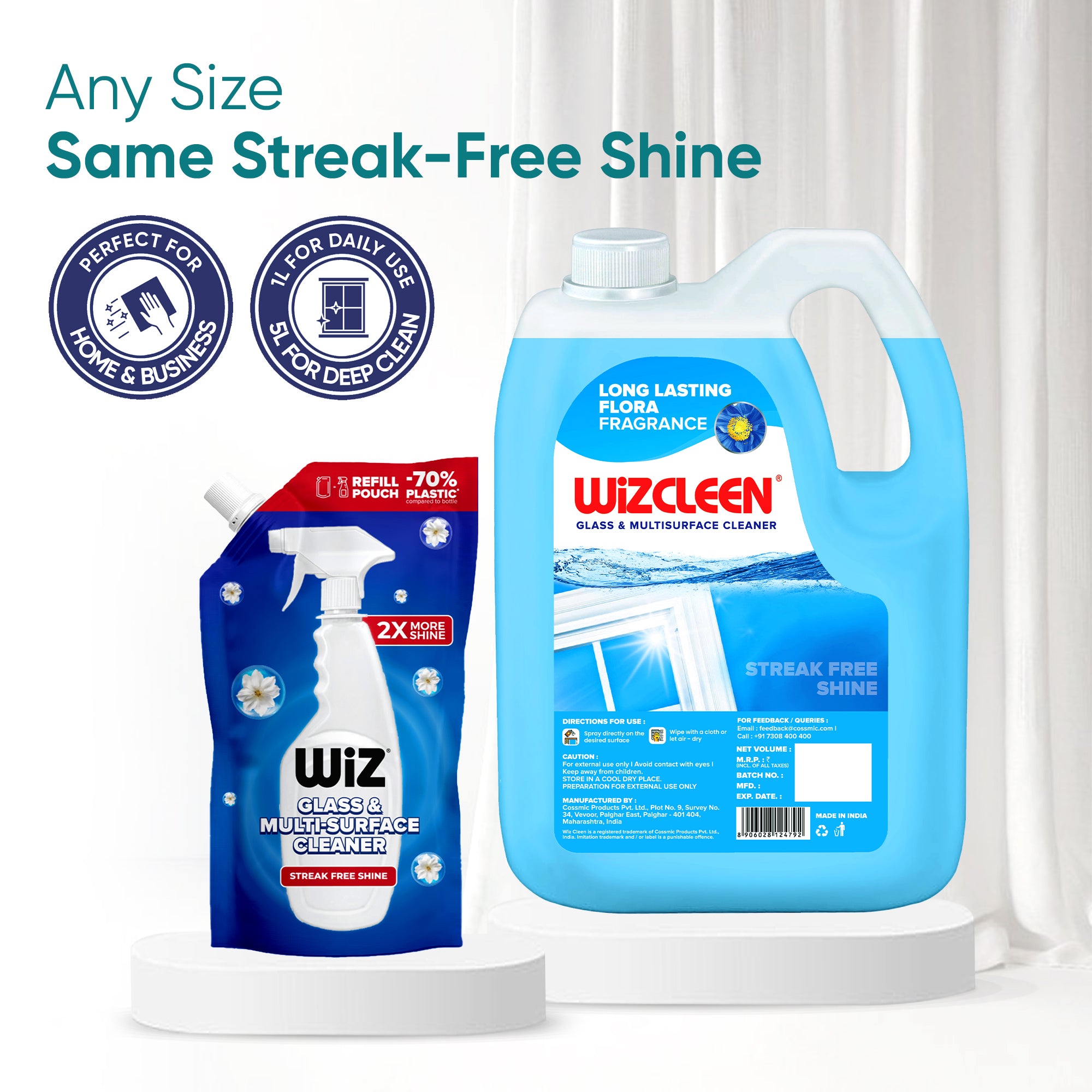 Glass & Multi Surface Cleaner Liquid 1L Refill Pouch (Pack of 2)