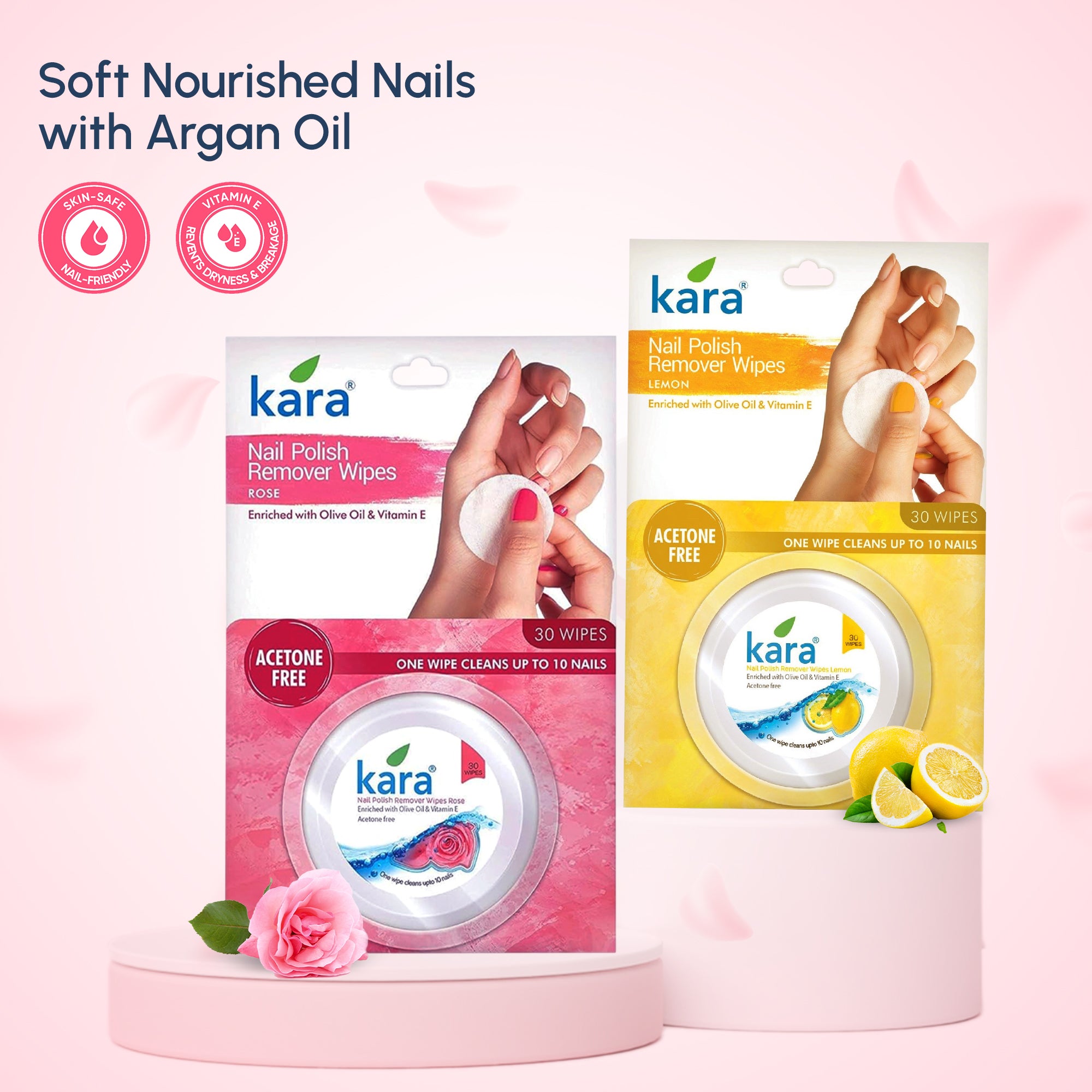 Nail Polish Remover Rose Acetone Free Wipes 30 Pulls