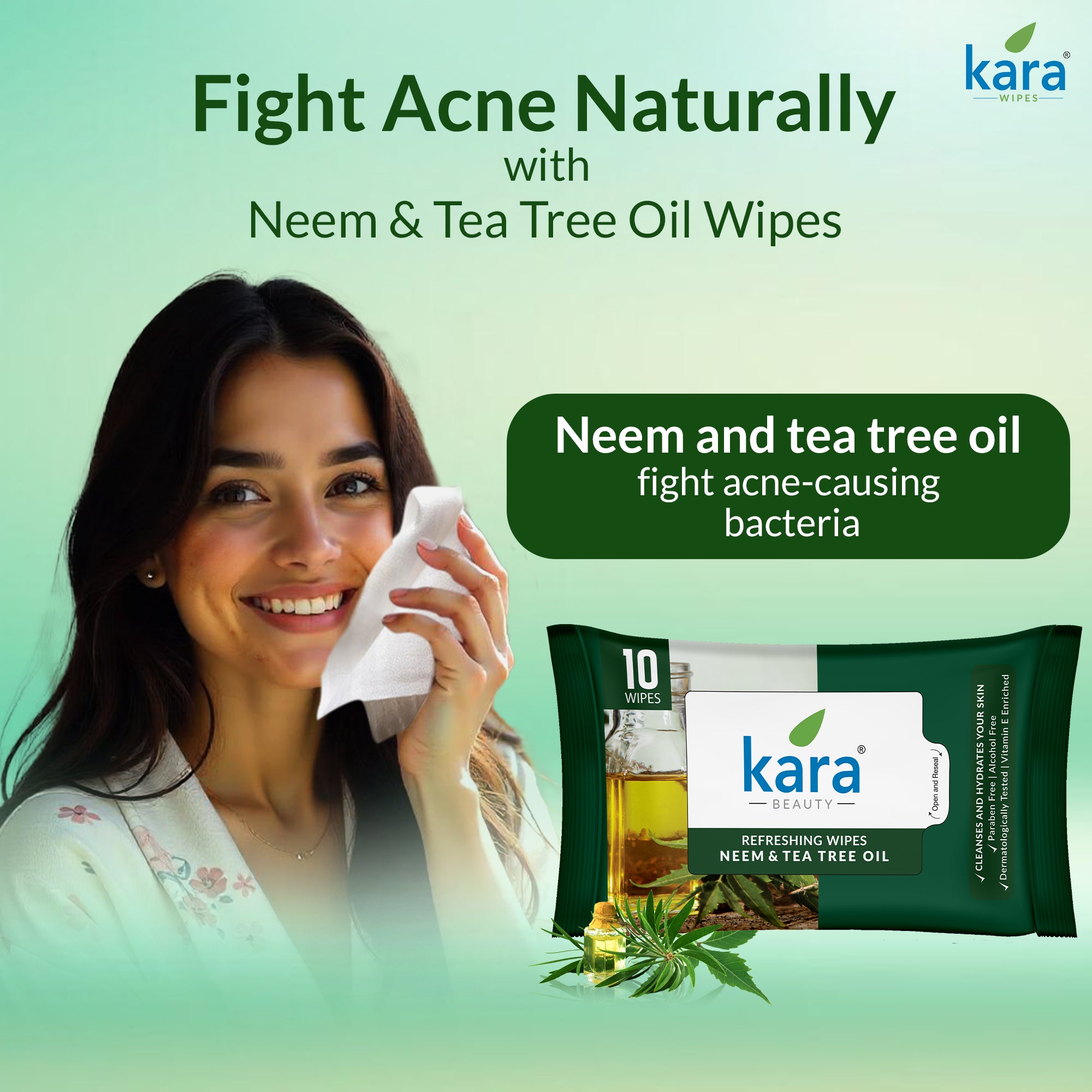 Neem & Tea Tree Oil Facial Wet Wipes 10 Pulls (Pack of 12)