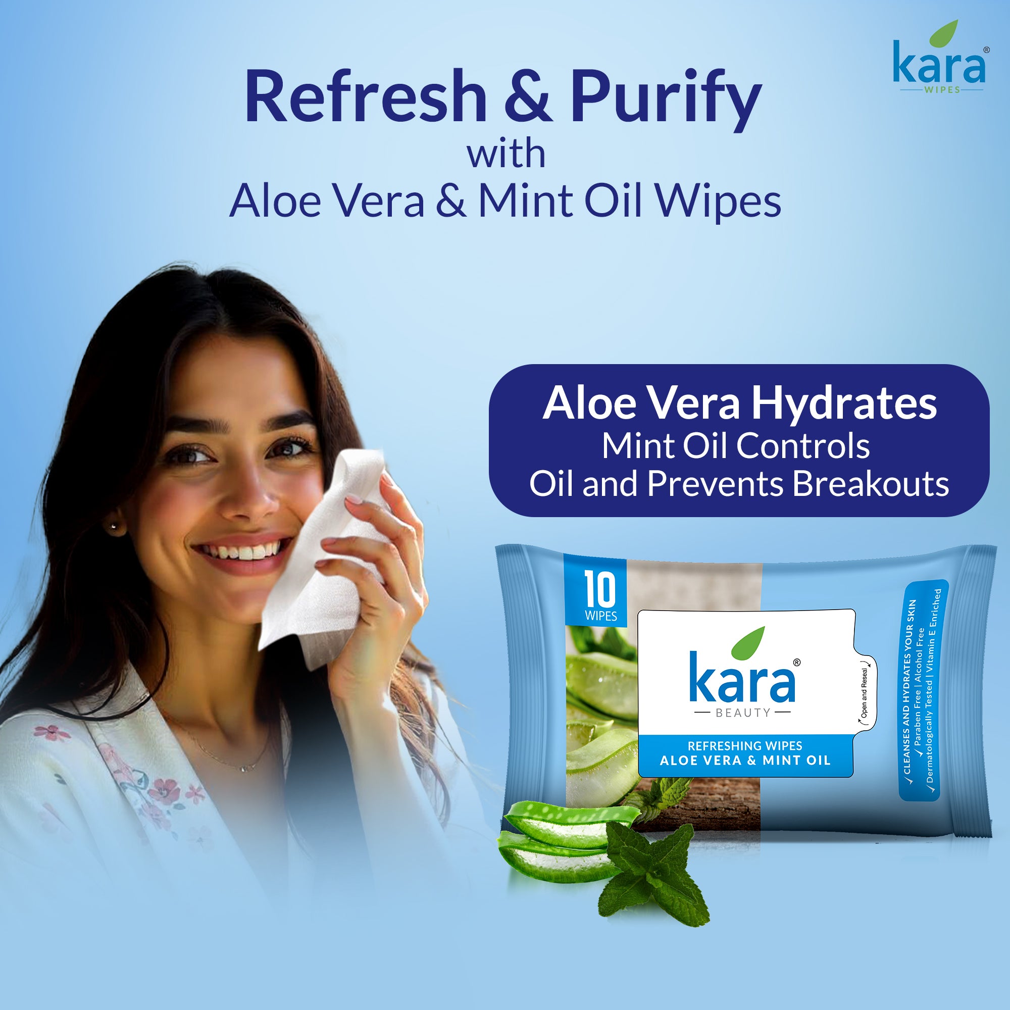 Aloe Vera & Mint Oil Facial Wet Wipes 10 Pulls (Pack of 12)