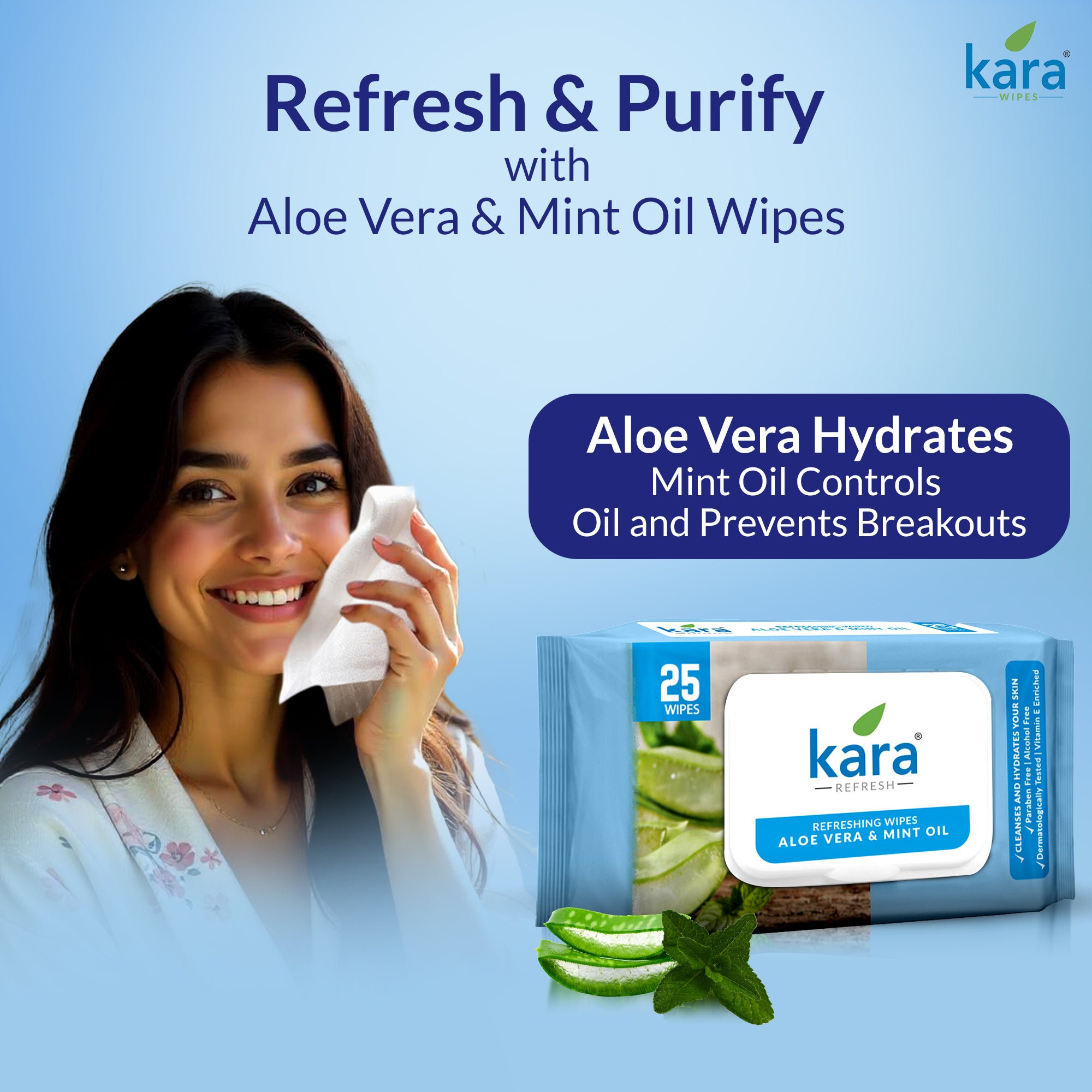 Aloe Vera & Mint Oil Facial Wet Wipes 25 Pulls (Pack of 6)
