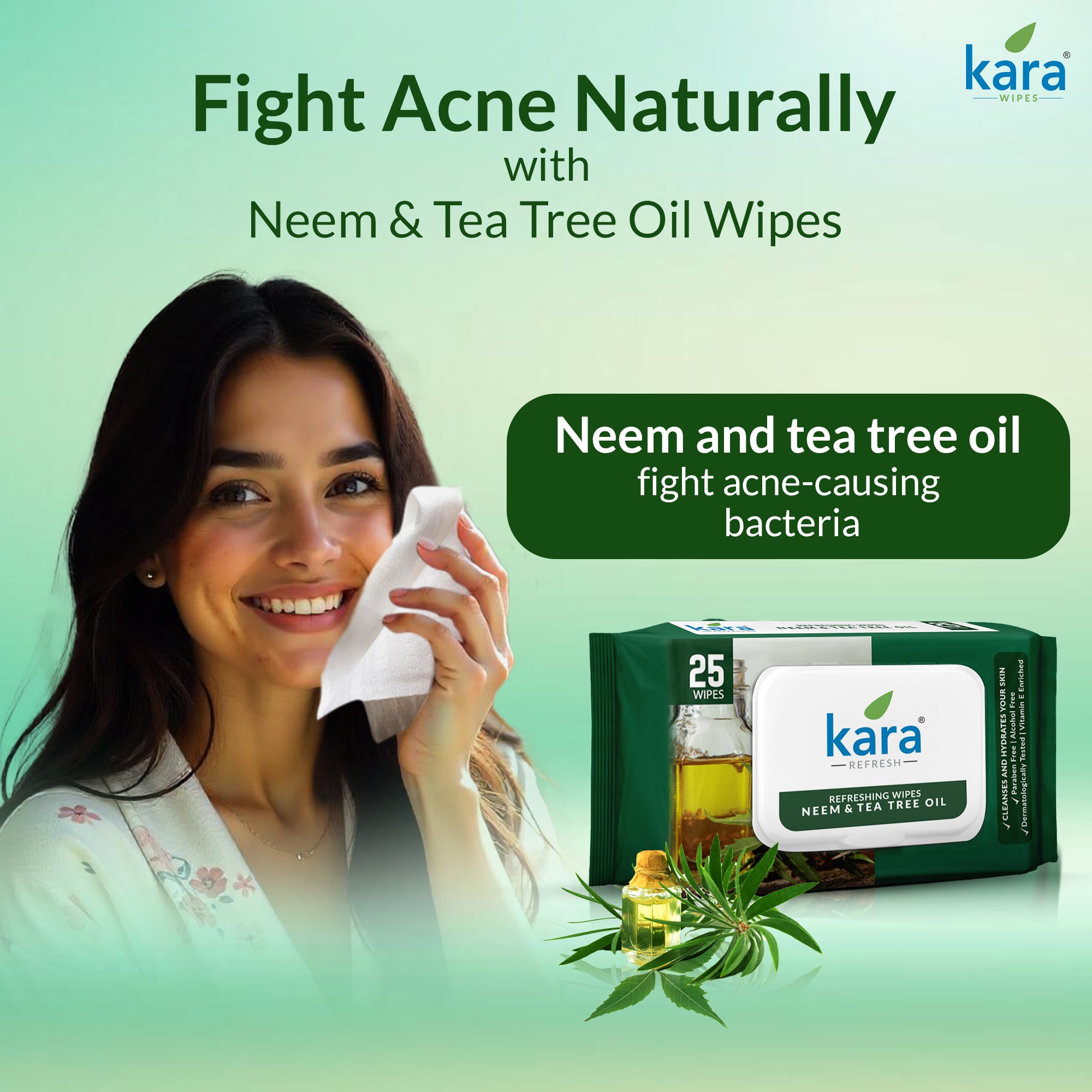 Neem & Tea Tree Oil Facial Wet Wipes 25 Pulls (Pack of 6)