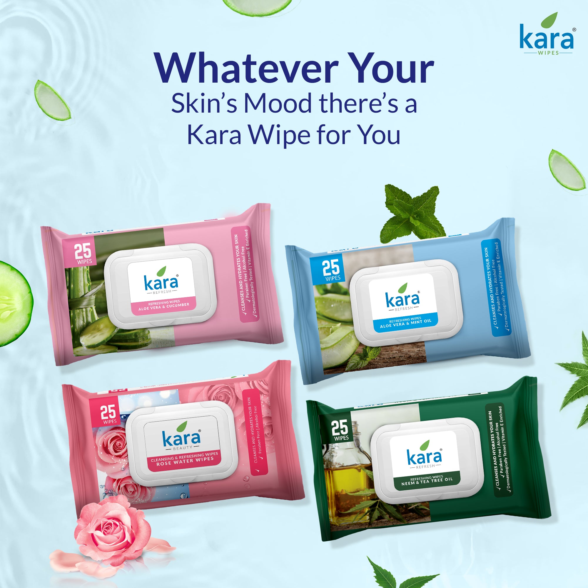 Aloe Vera & Mint Oil Facial Wet Wipes 25 Pulls (Pack of 6)