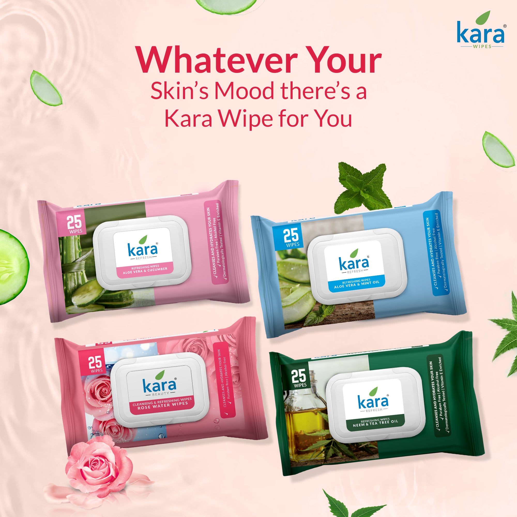 Rose Water Facial Wet Wipes 25 Pulls (Pack of 6)
