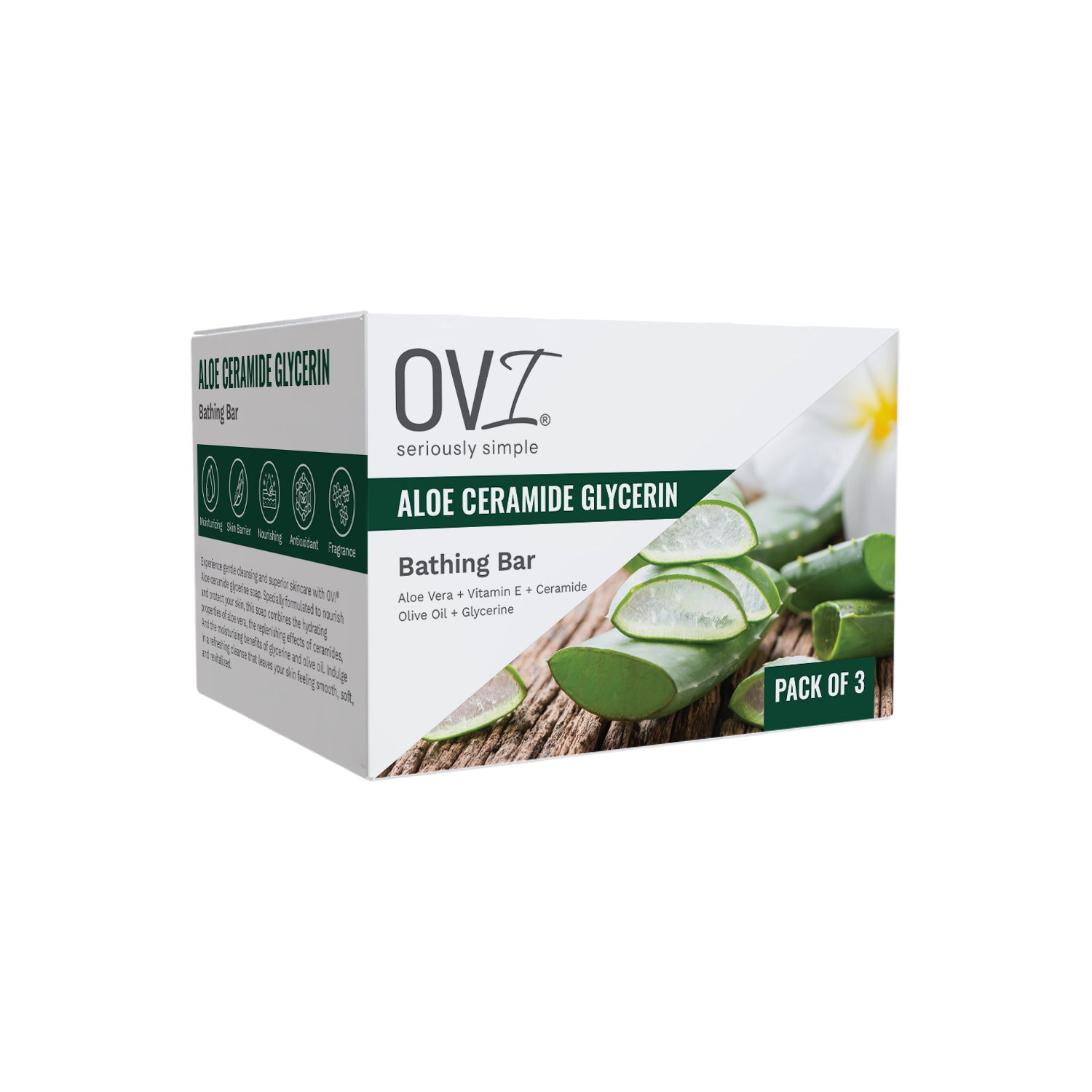OVI Aloe Ceramide Glycerin Bathing Bar Soap - 100g (Pack of 3)