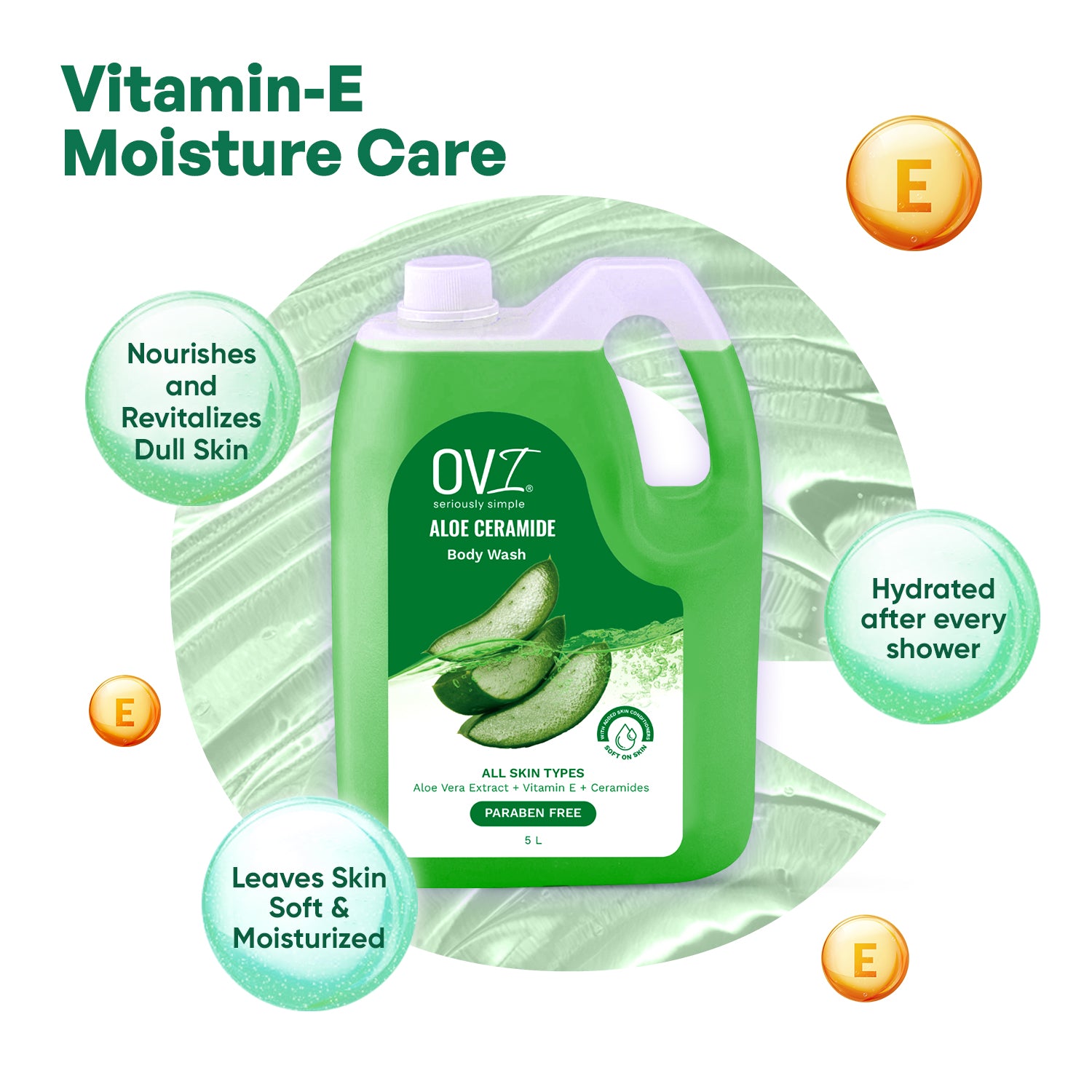 Aloe Vera Ceramide Body Wash with Vitamin E - 5L Refill Can