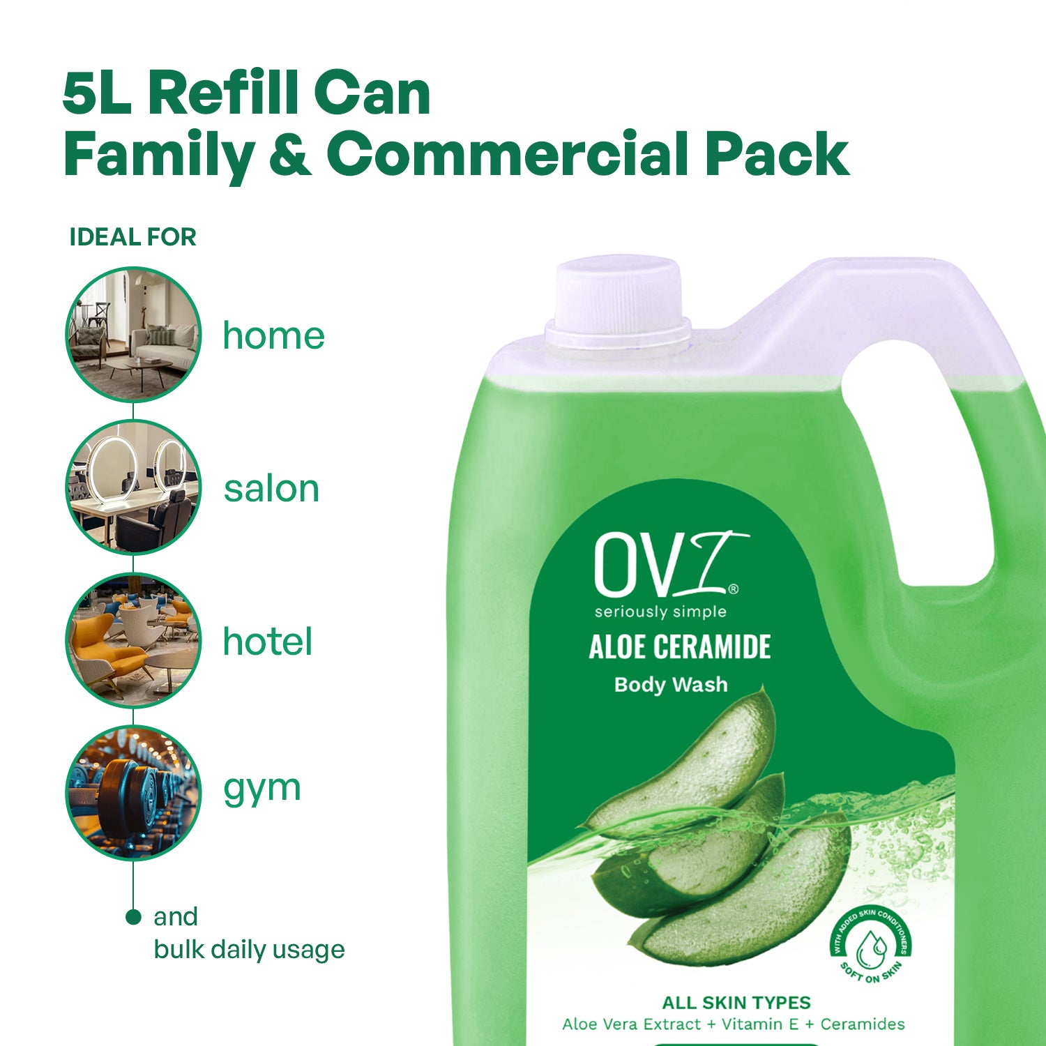 Aloe Vera Ceramide Body Wash with Vitamin E - 5L Refill Can