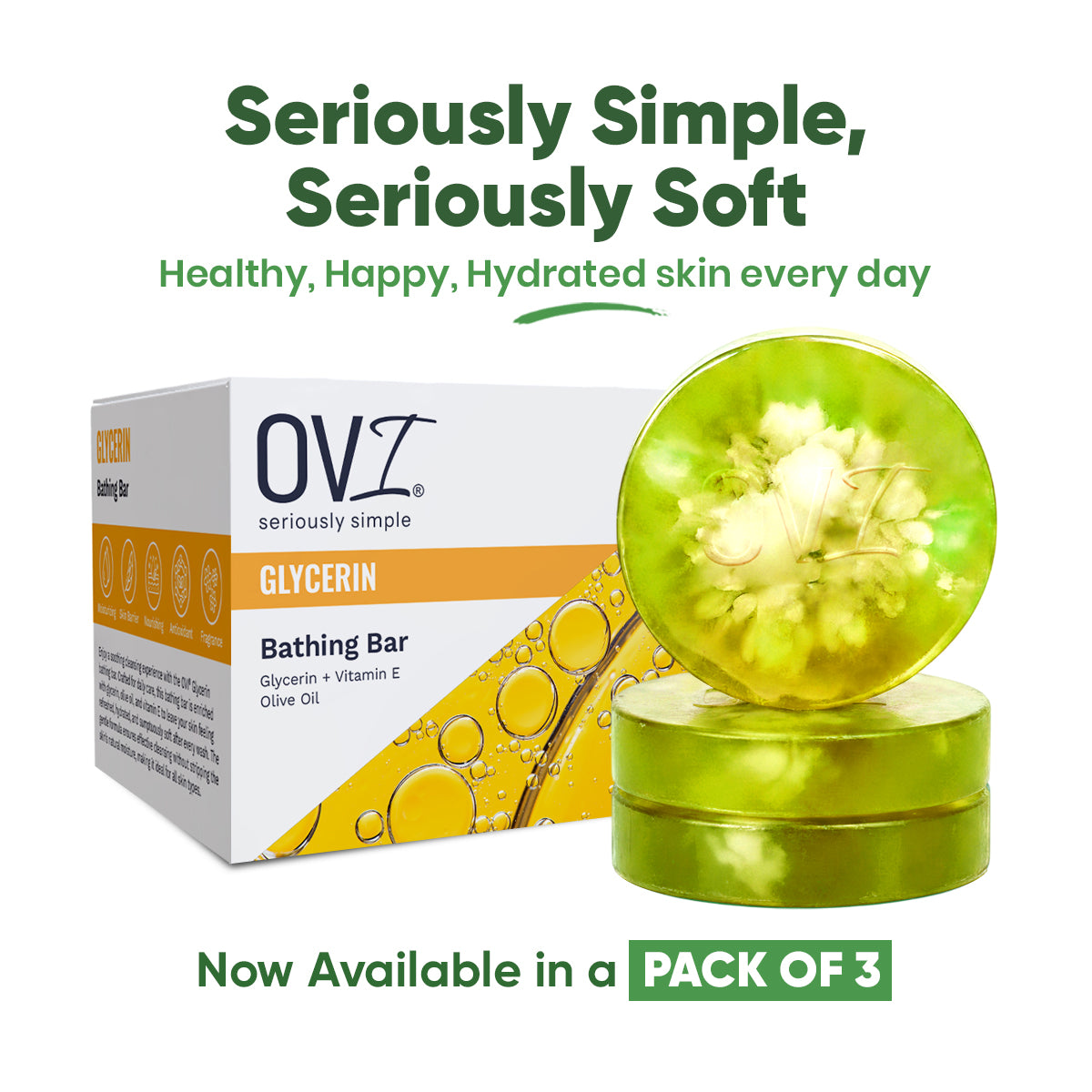 OVI Glycerin Bathing Bar Soap - 100g (Pack of 3)