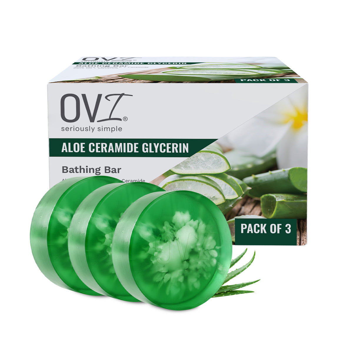 OVI Aloe Ceramide Glycerin Bathing Bar Soap - 100g (Pack of 3)