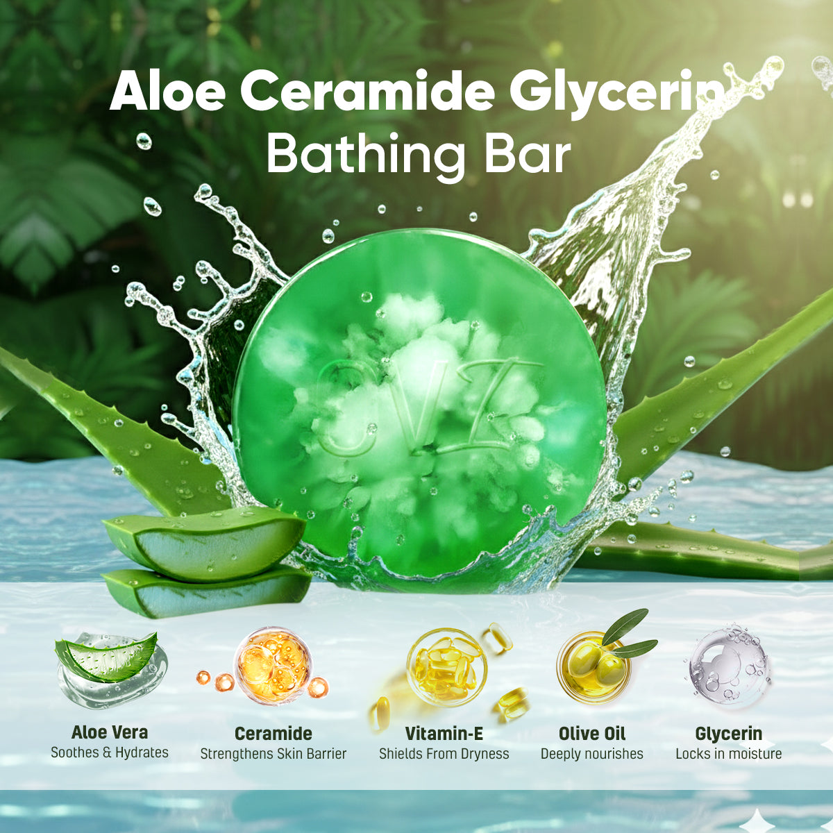 OVI Aloe Ceramide Glycerin Bathing Bar Soap - 100g (Pack of 3)