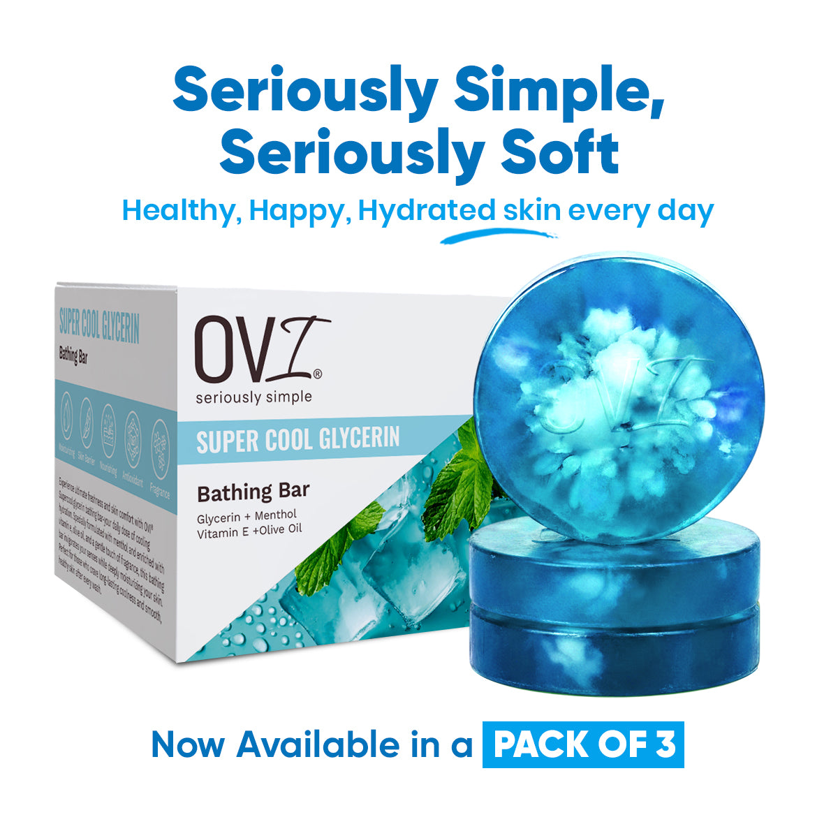 OVI Supercool Glycerin Bathing Bar Soap - 100g (Pack of 3)