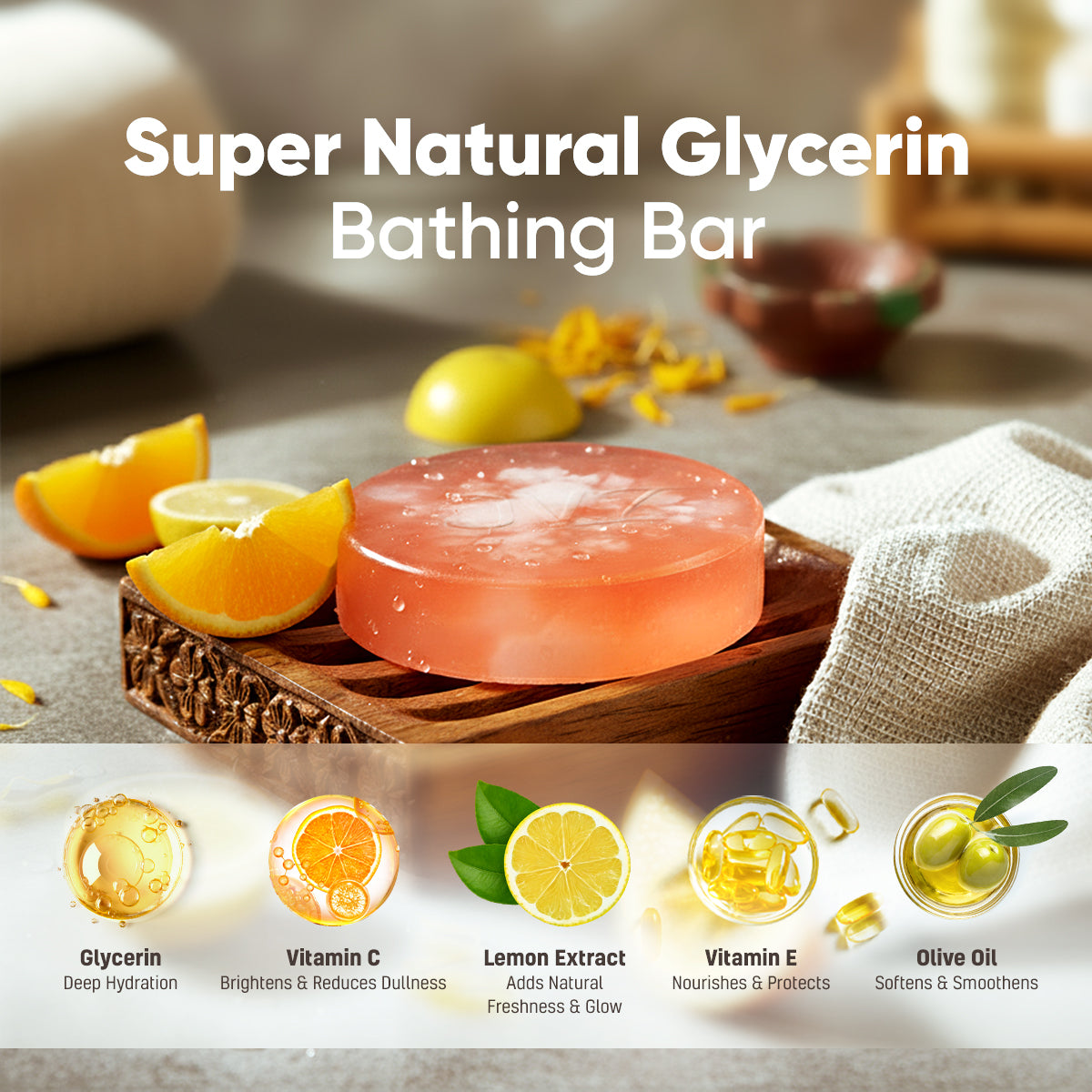 OVI Vitamin C Glycerin Bathing Bar Soap - 100g (Pack of 3)