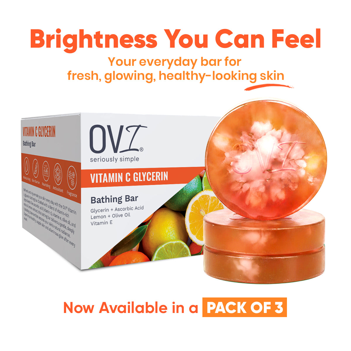 OVI Vitamin C Glycerin Bathing Bar Soap - 100g (Pack of 3)