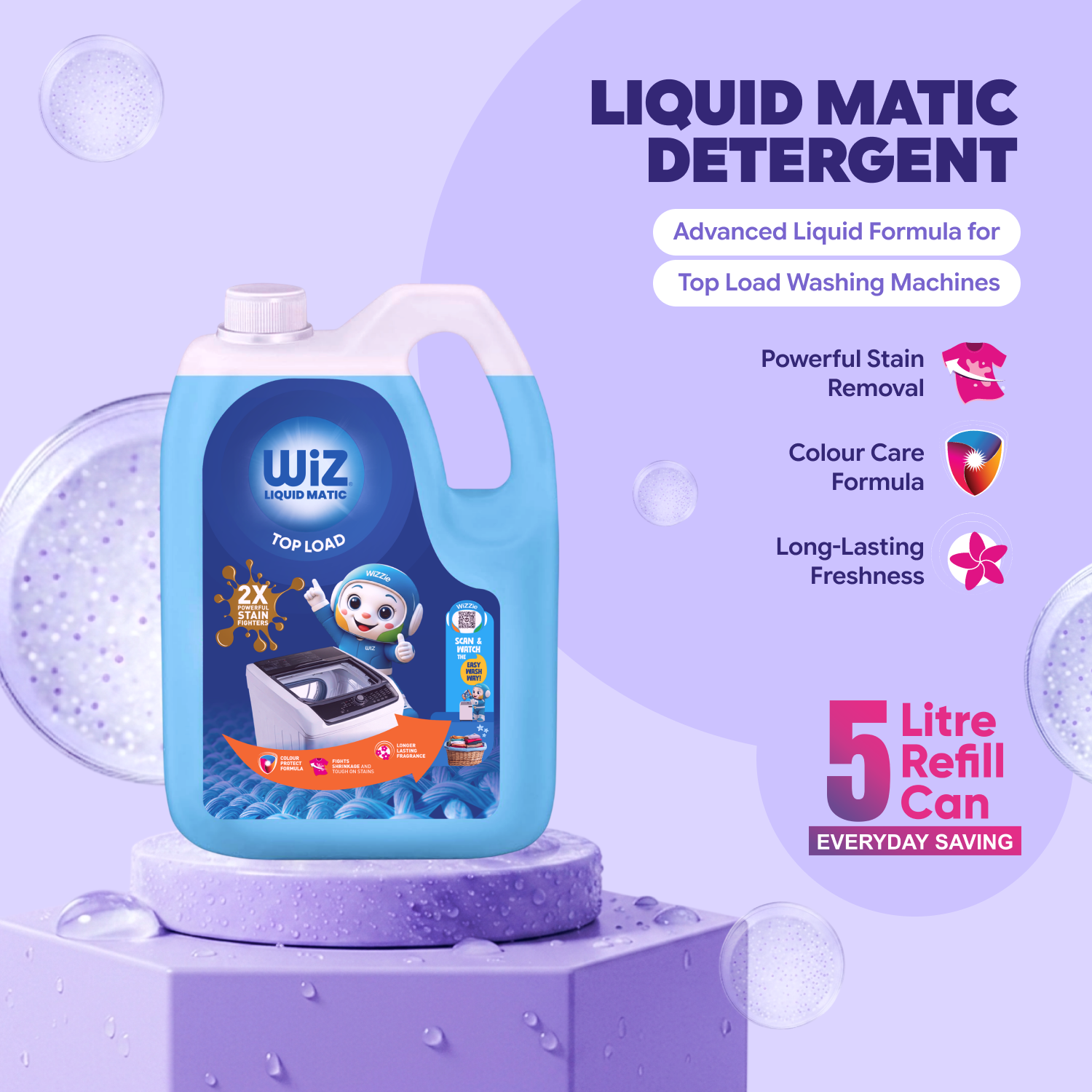 Liquid Matic Top Load Liquid Detergent | 5L | 2X Powerful Stain Fighters | Colour Protect Formula | Long-Lasting Fragrance