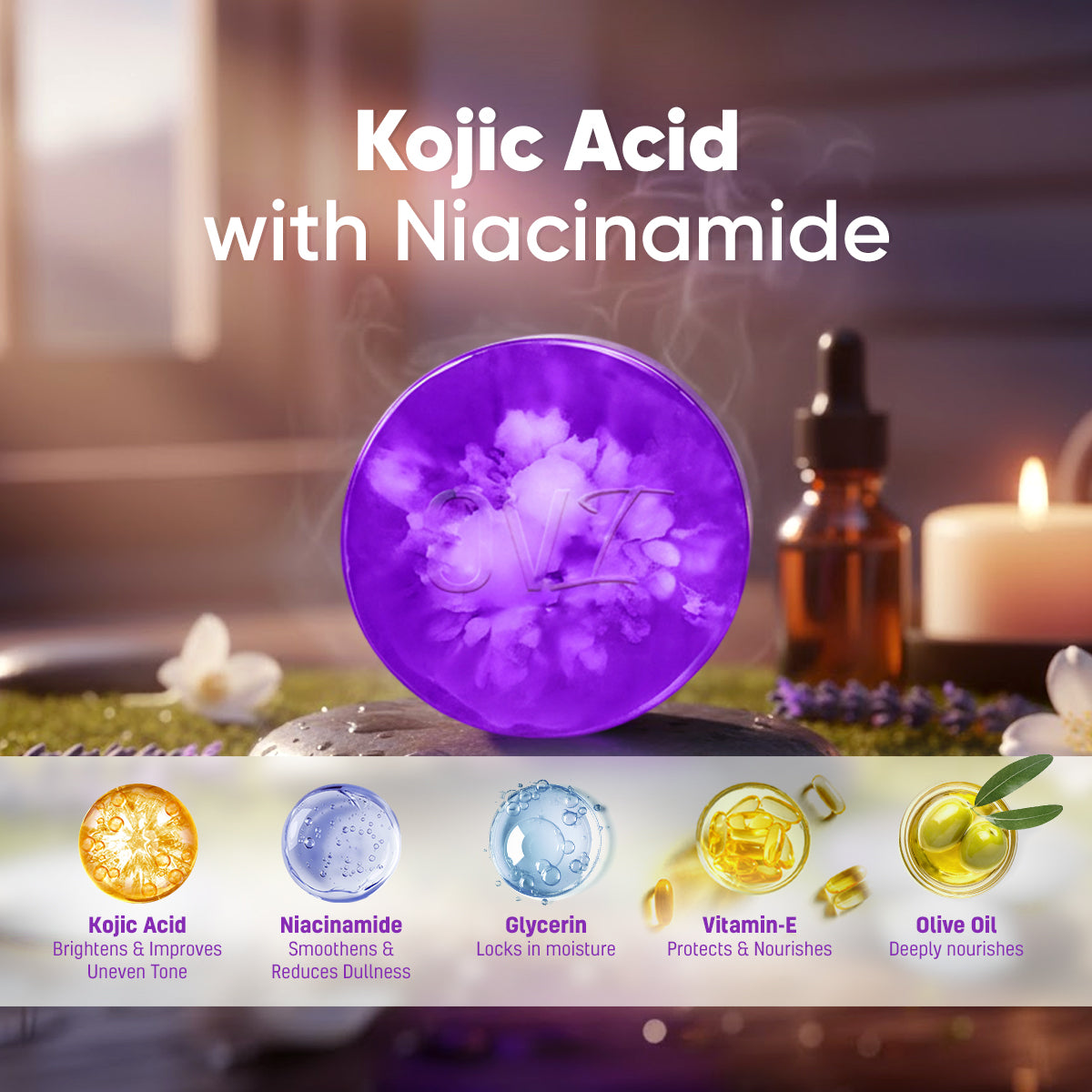 OVI Kojic Acid with Niacinamide Bathing Bar Soap - 100g(Pack of 3)