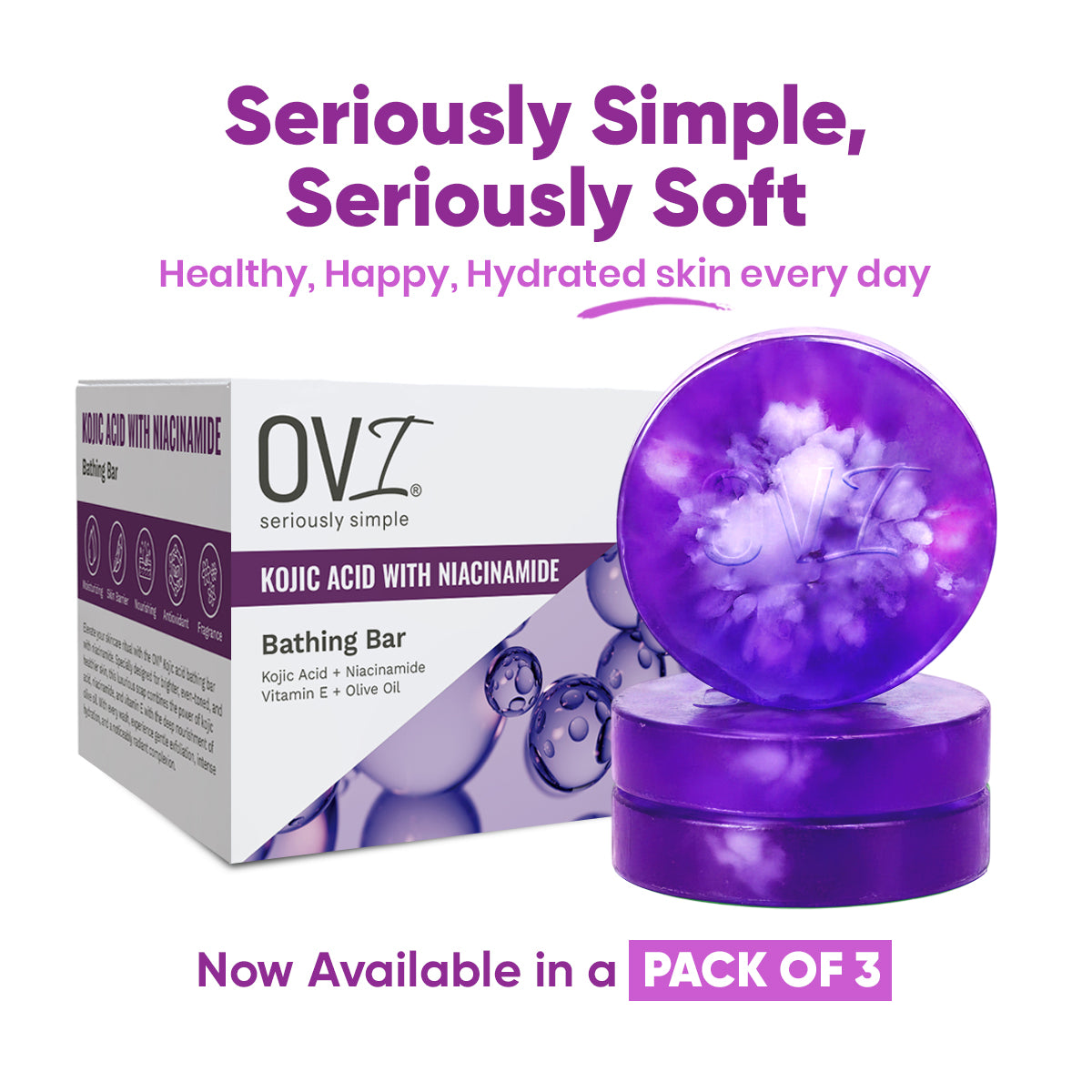 OVI Kojic Acid with Niacinamide Bathing Bar Soap - 100g(Pack of 3)
