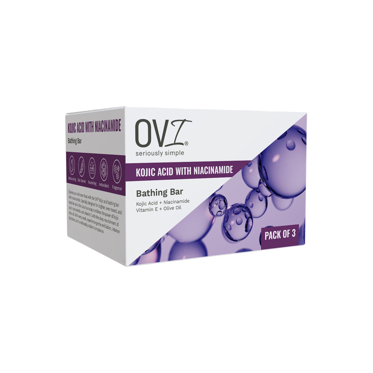 OVI Kojic Acid with Niacinamide Bathing Bar Soap - 100g(Pack of 3)
