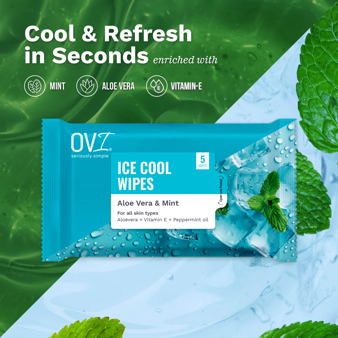 Ice Cool Wet Wipes Aloe Vera & Mint - 5 Pulls (Pack of 10)