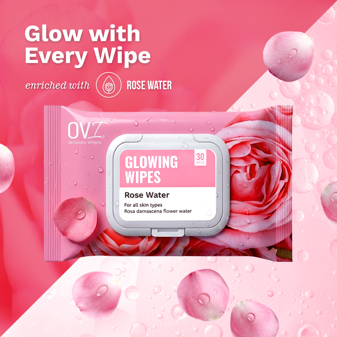 Glowing Face Wet Wipes with Rose Water - 30 Pulls