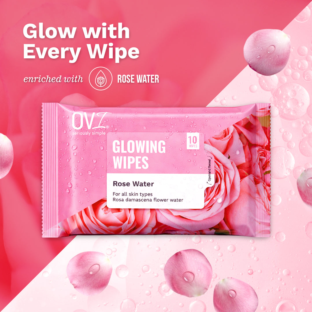 Glowing Face Wet Wipes with Rose Water - 10 Pulls (Pack of 3)