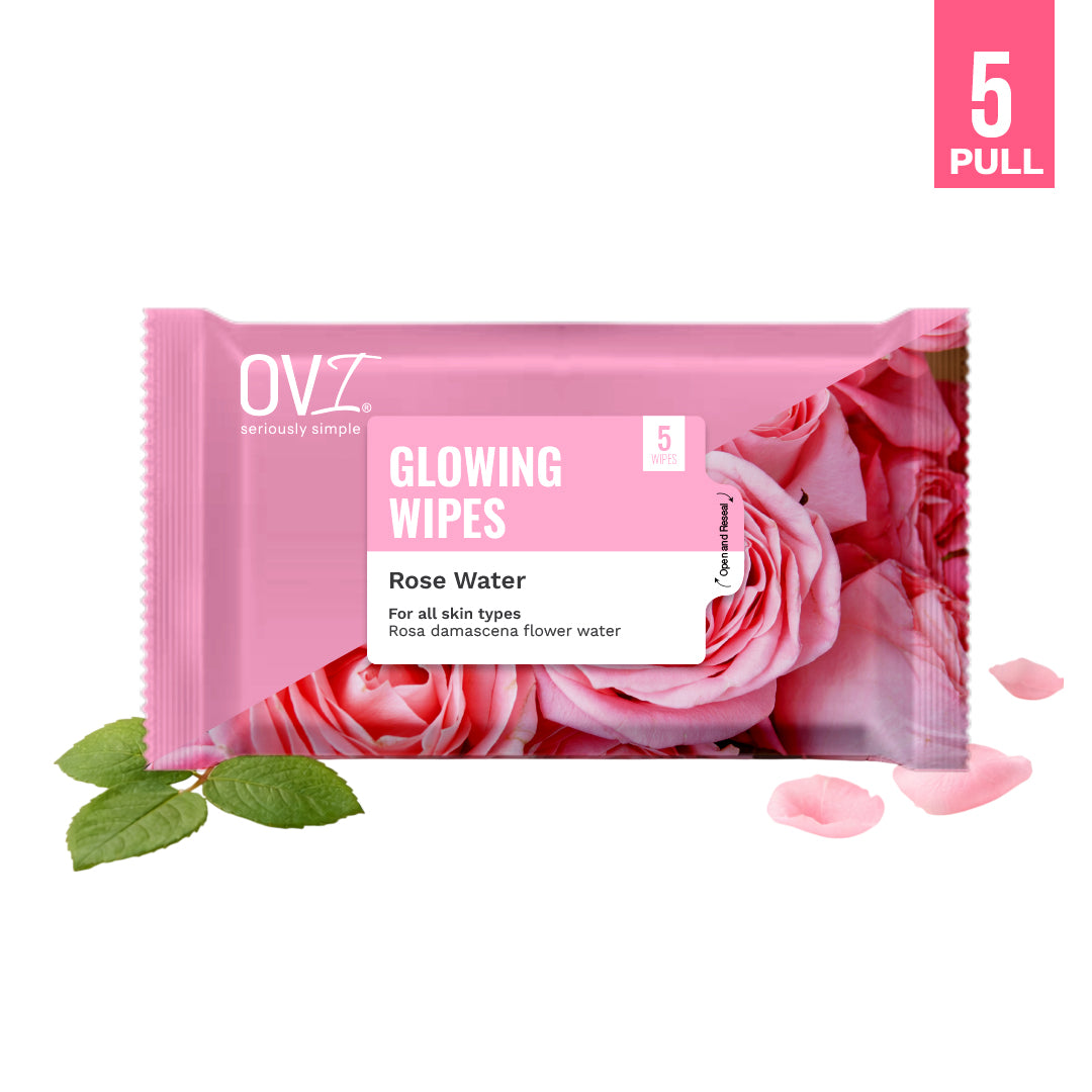Glowing Face Wet Wipes with Rose Water - 5 Pulls (Pack of 10)
