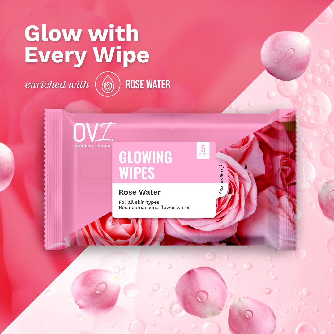 Glowing Face Wet Wipes with Rose Water - 5 Pulls (Pack of 10)