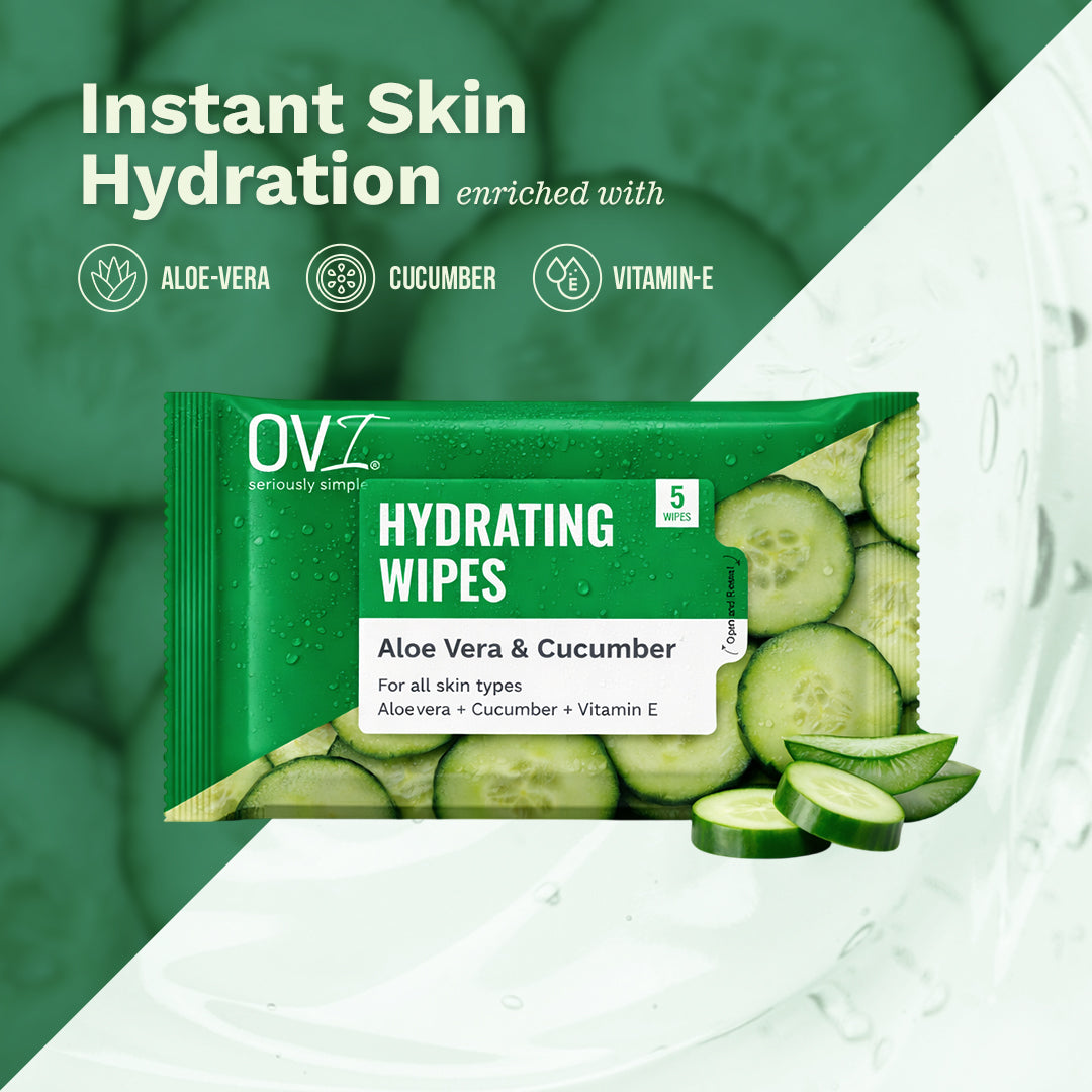 Hydrating Wet Wipes with Aloe Vera & Cucumber - 5 Pulls (Pack of 10)
