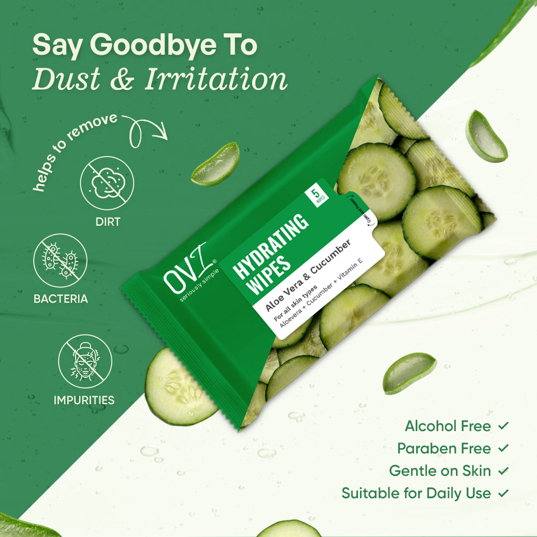 Hydrating Wet Wipes with Aloe Vera & Cucumber - 5 Pulls (Pack of 10)