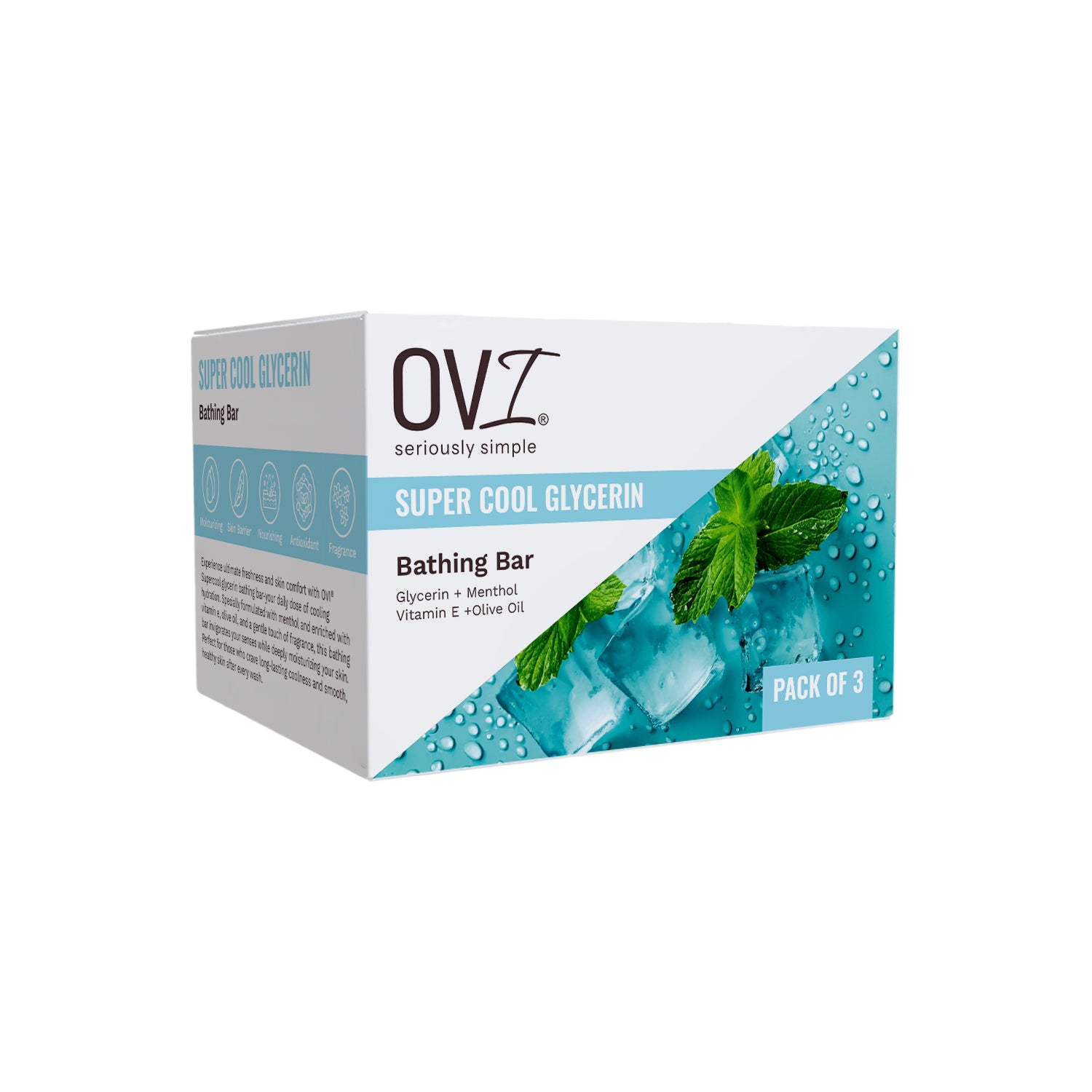 OVI Supercool Glycerin Bathing Bar Soap - 100g (Pack of 3)