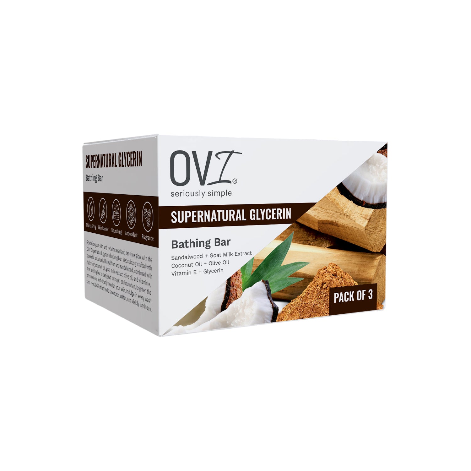 OVI Super Natural Glycerin Bathing Bar Soap - 100g(Pack of 3)