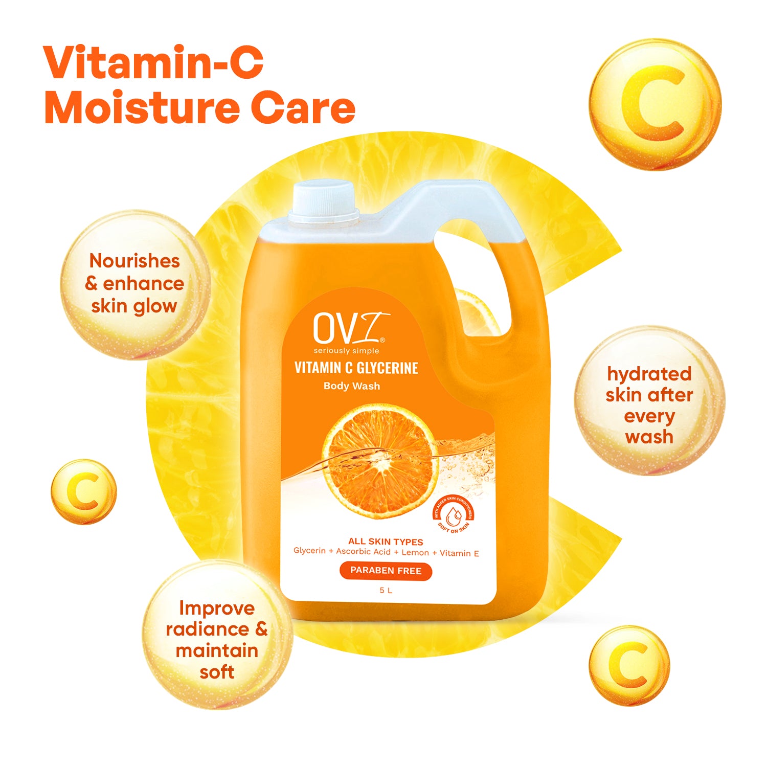Vitamin C Body Wash with Glycerine & Vitamin E - 5L Refill Can