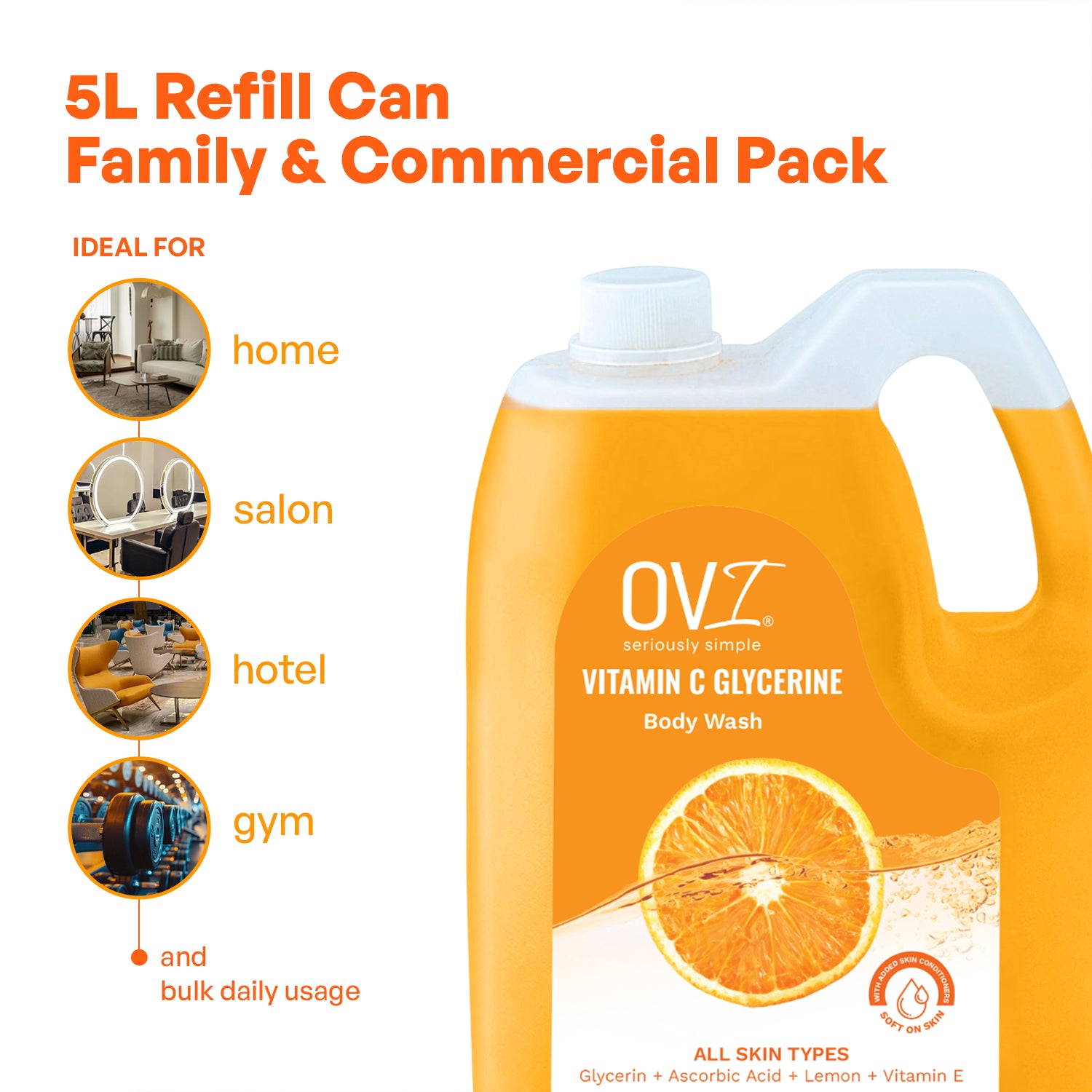 Vitamin C Body Wash with Glycerine & Vitamin E - 5L Refill Can
